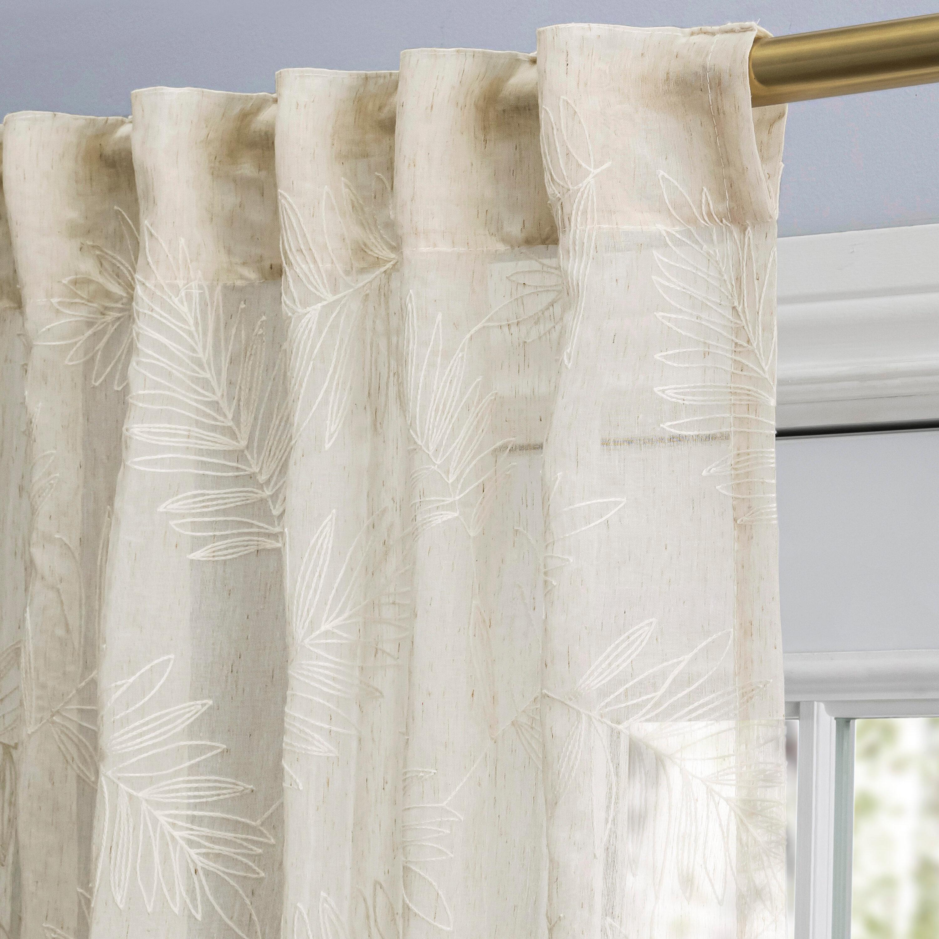 Red Barrel Studio® Roodhouse Premium Leaf Embroidered Semi-Sheer Rod Pocket Double Wide Patio Curtain Panel
