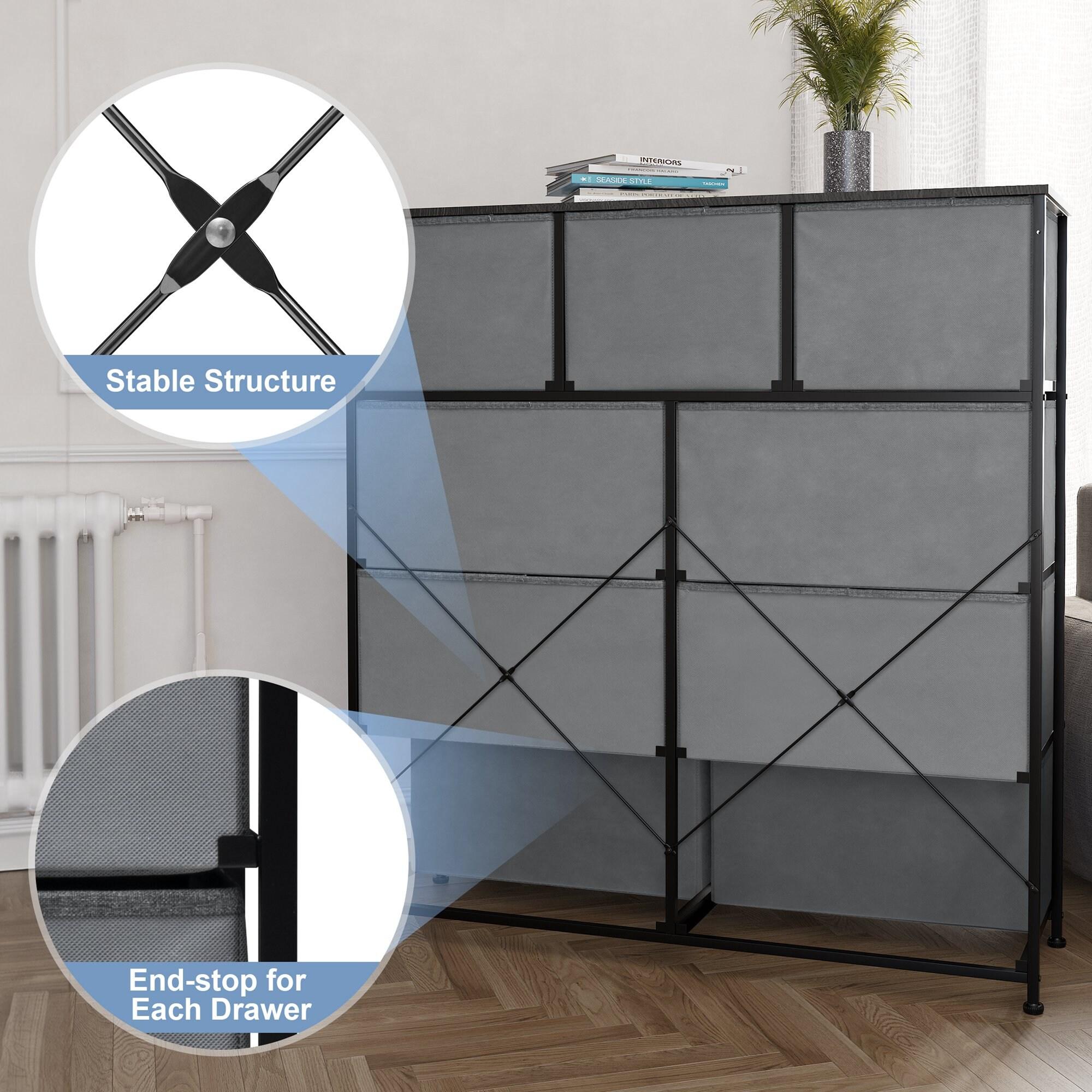 Crestlive Products Home Extra Wide Closet Dresser Storage Tower Organizer Unit 9 Drawers Grey Dark Wood