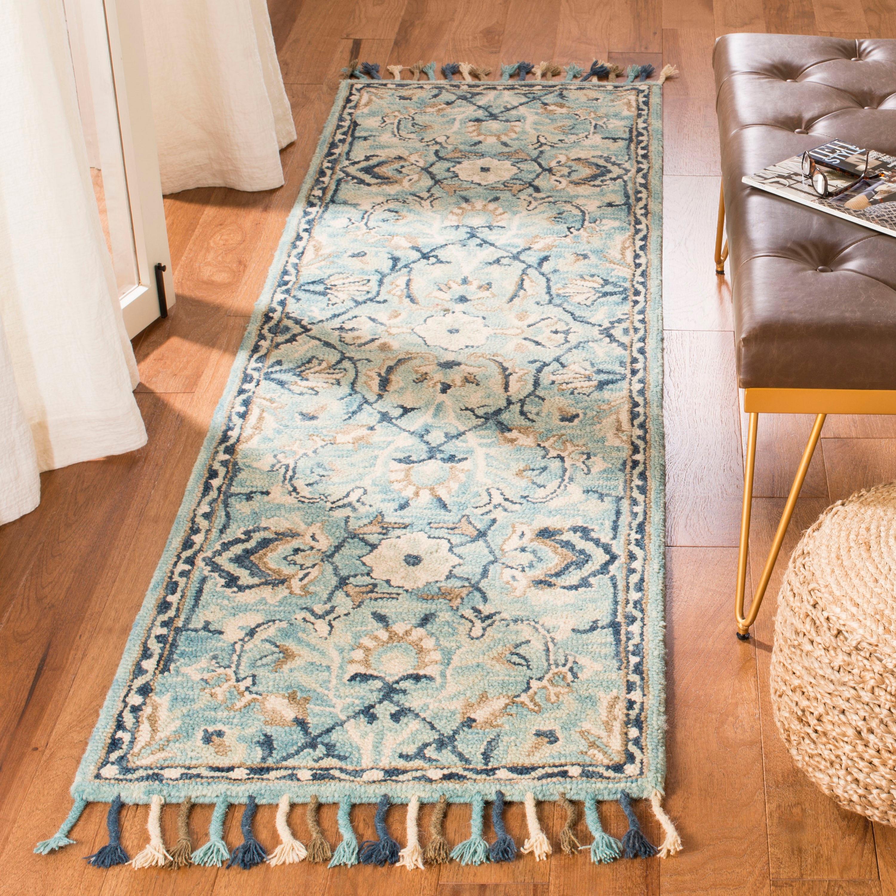 Blossom BLM457 Hand Tufted Runner Rug - Blue/Ivory - 2'3"x12' - Safavieh.