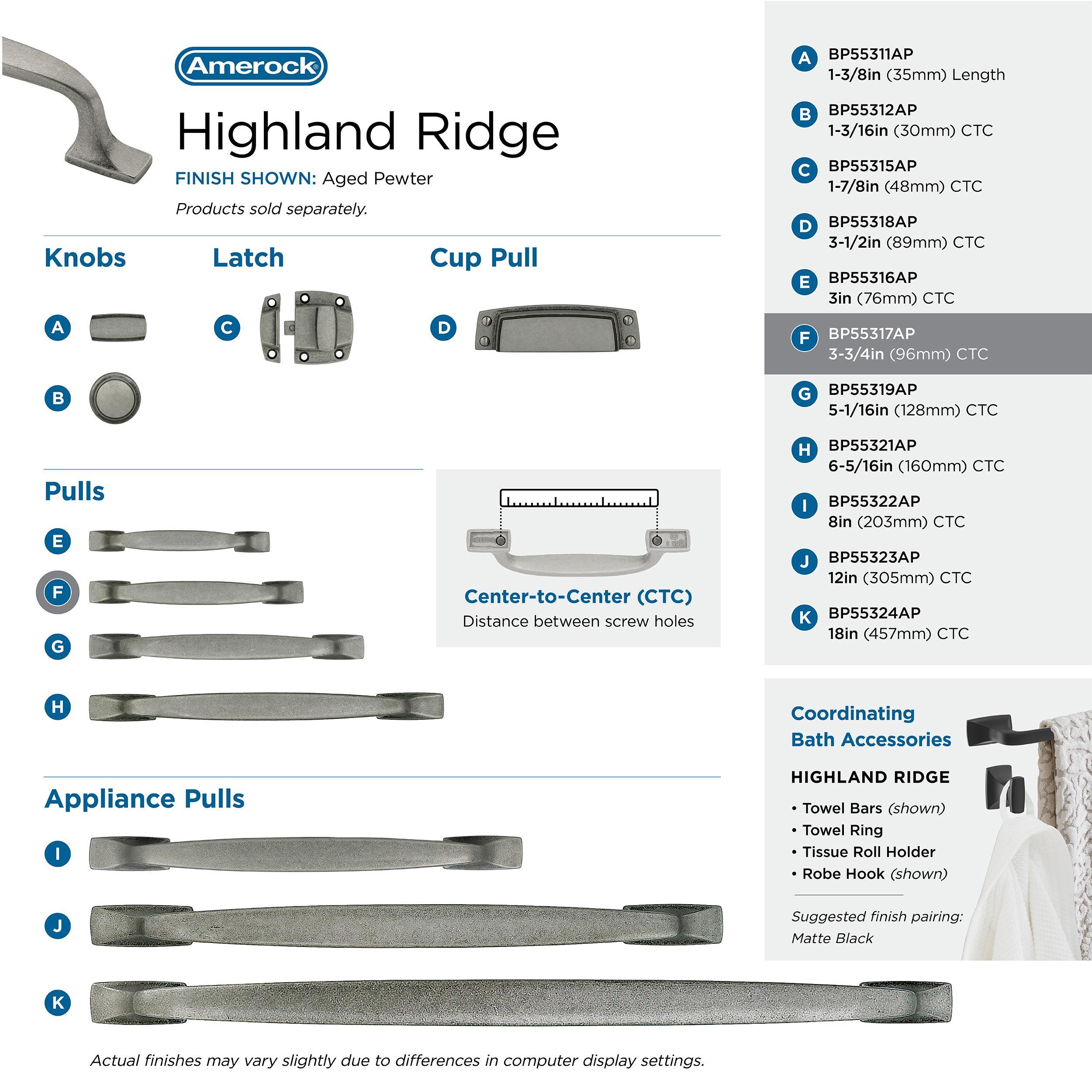 Highland Ridge 3 3/4" Center to Center Arch Pull