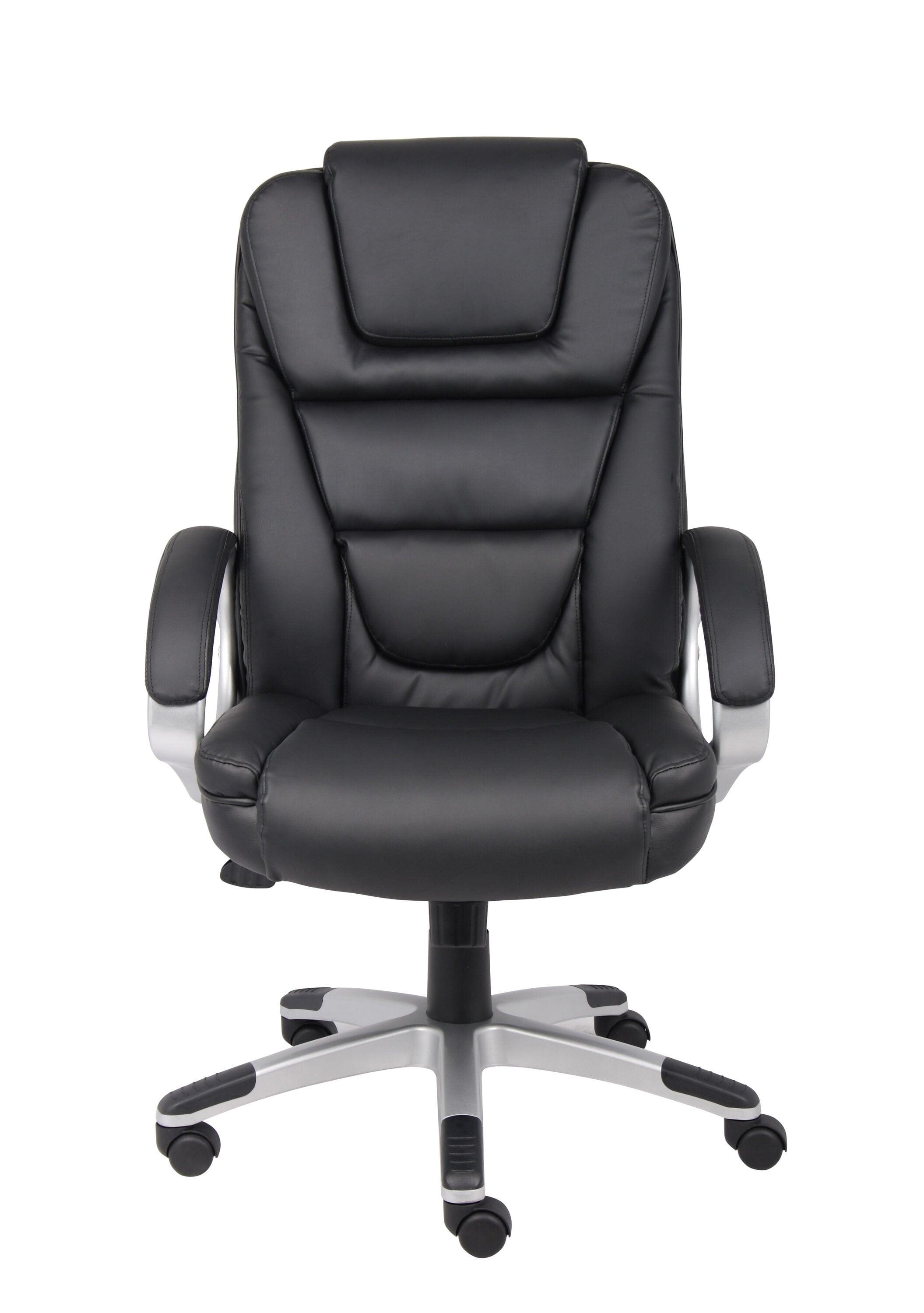 Executive Leatherplus Chair Black - Boss Office Products: High Back, Waterfall Seat, No Tool Assembly