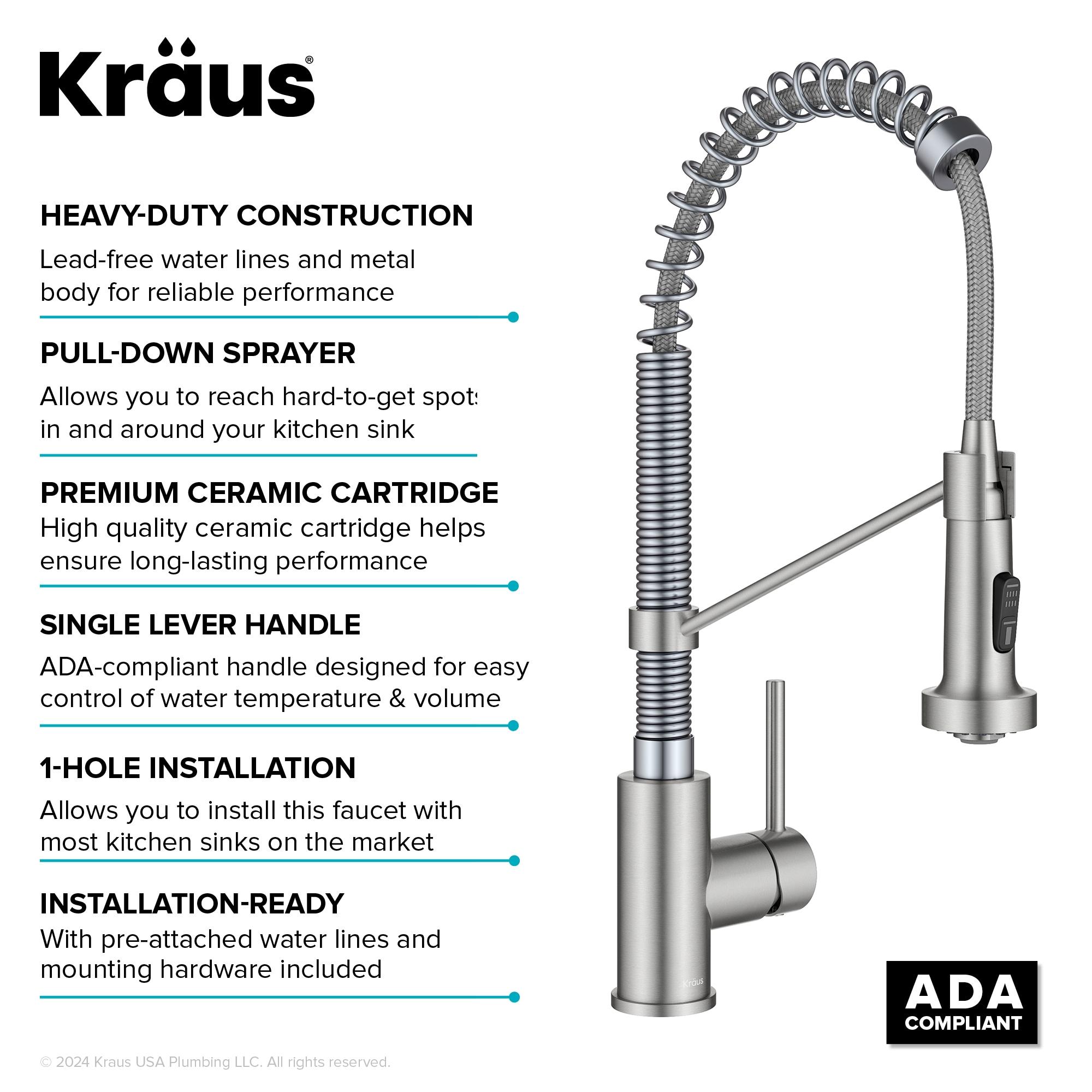 KRAUS Bolden Commercial Style 2-Function Single Handle Pull Down Kitchen Faucet