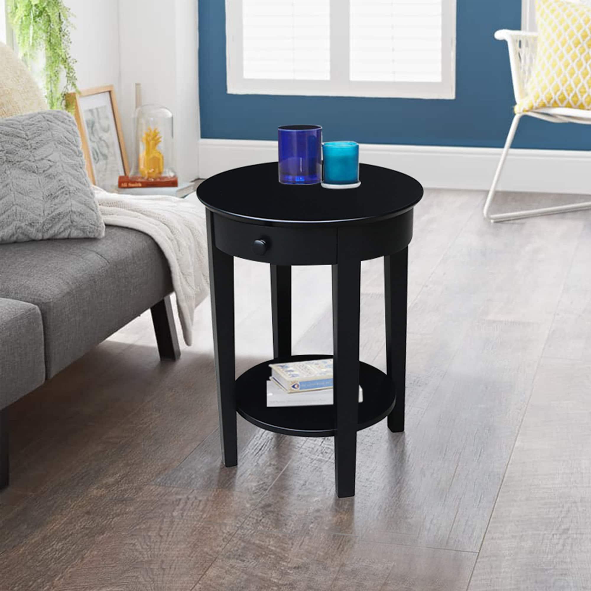 International Concepts Phillips Accent Table with Drawer Black: Solid Parawood, Mid-Century Modern, Square Shape