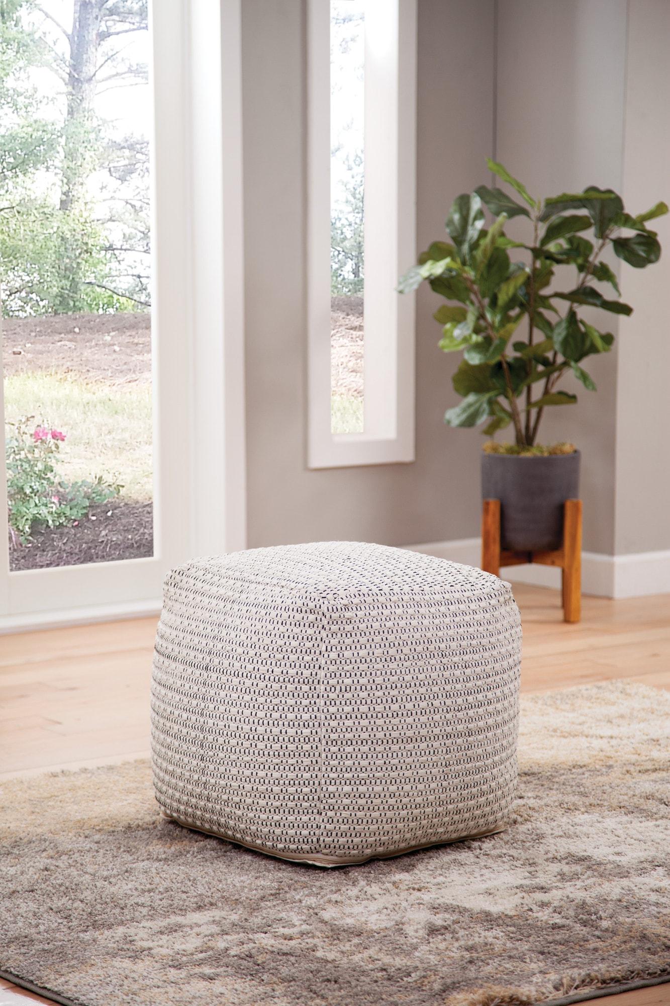Hakim Square Handwoven Pouf Ivory - Steve Silver Co.: Wool & Cotton, No Assembly Required