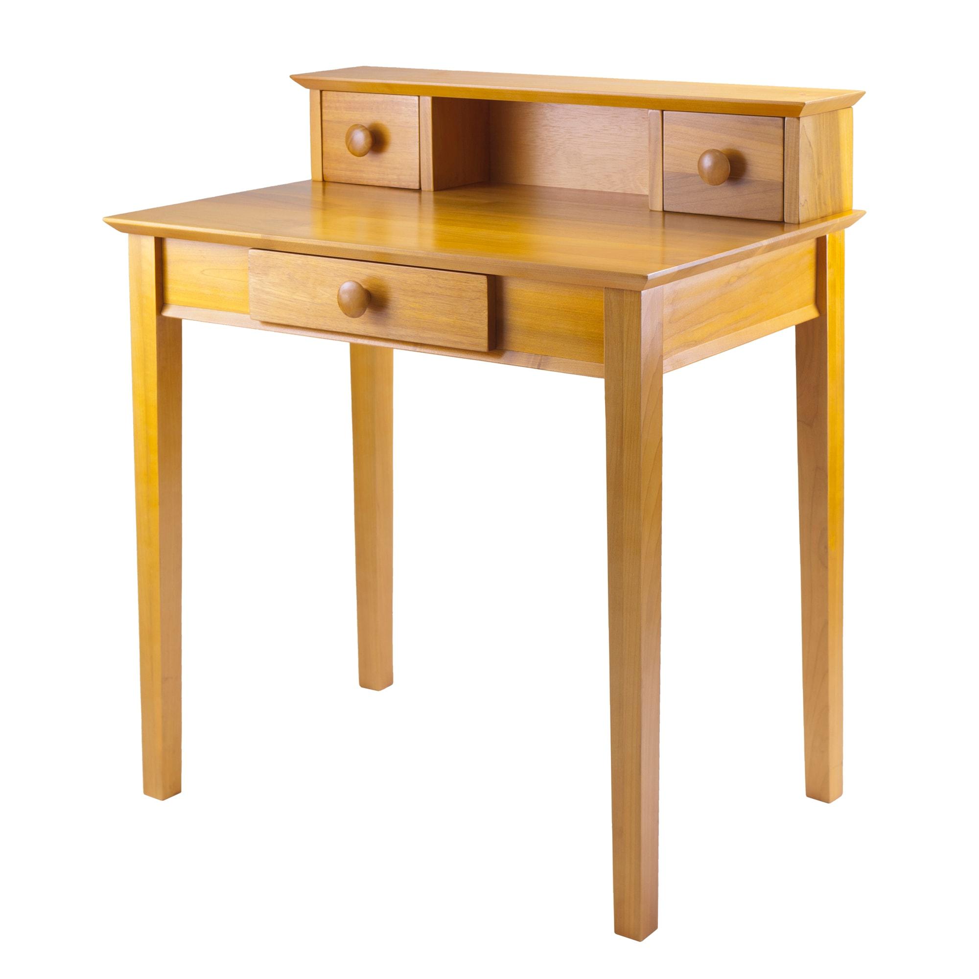 Studio Writing Desk with Hutch Honey Brown - Winsome: Mid-Century Modern, Home Office Furniture, Space-Saving Design