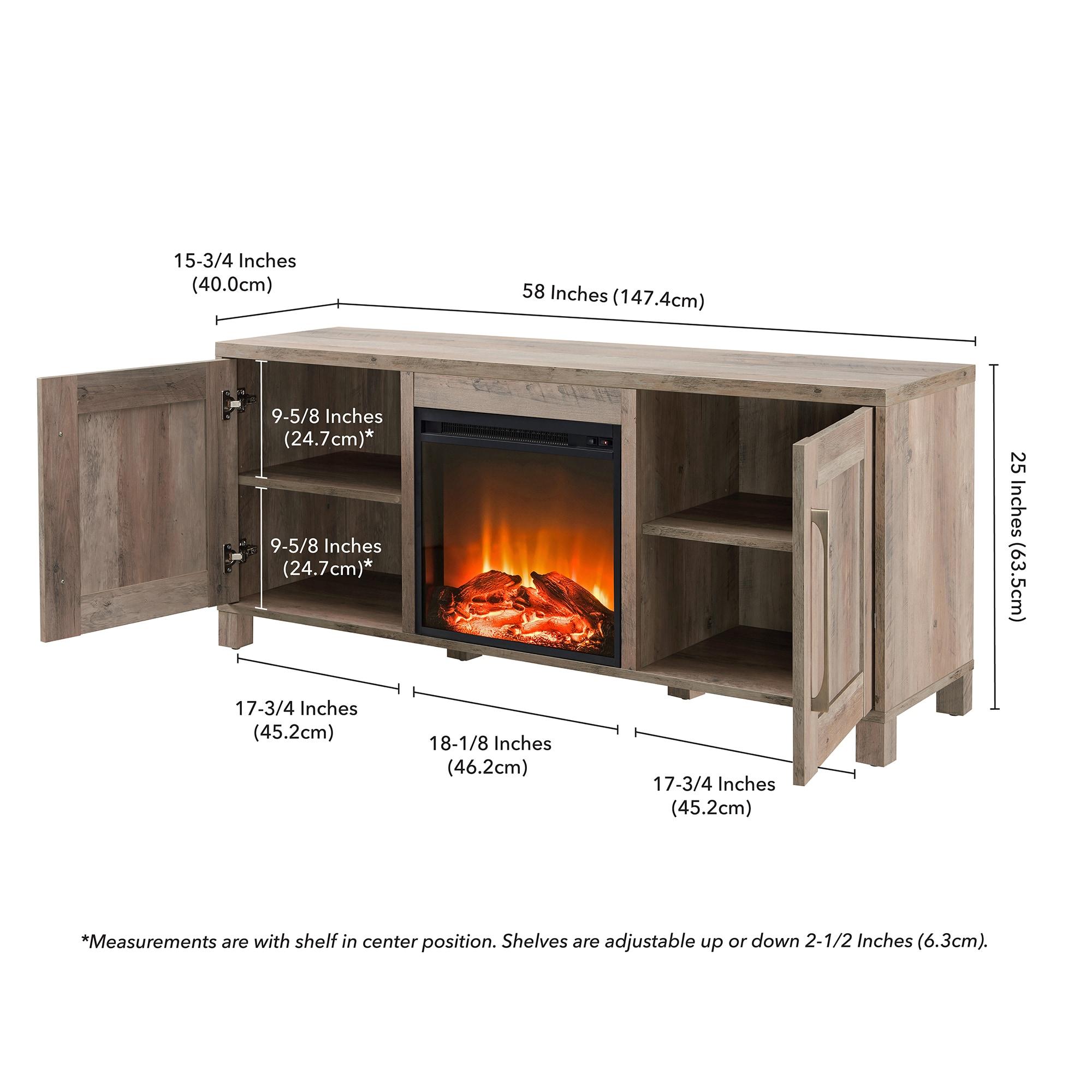 Evelyn&Zoe Chabot Rectangular TV Stand with Log Fireplace for TV's up to 65", Gray Oak