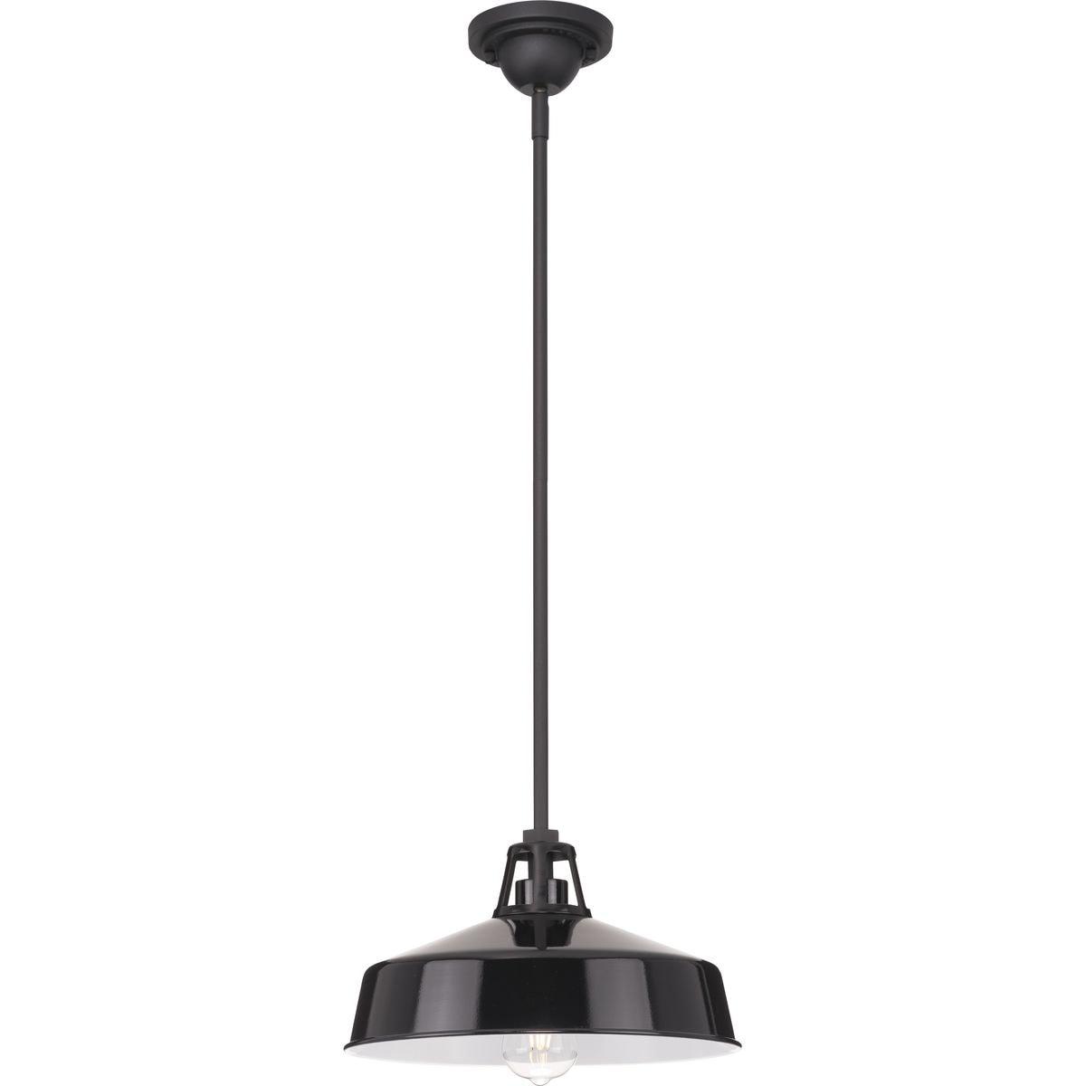 Progress Lighting, Cedar Springs, 1-Light Outdoor Hanging Light, Black Finish, Gloss White Shade