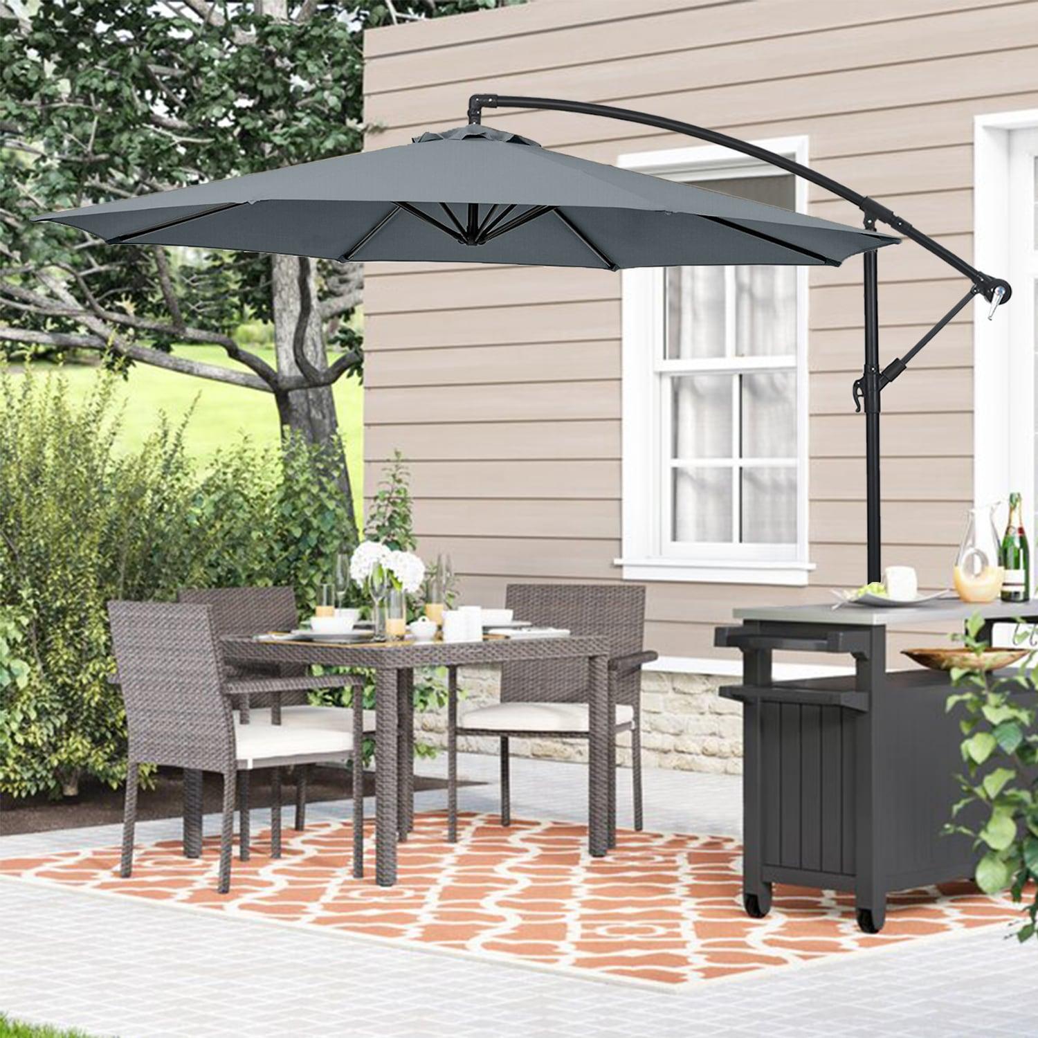 Costway  10 FT Patio Offset Umbrella w/8 Ribs Cross Base Tilt Grey