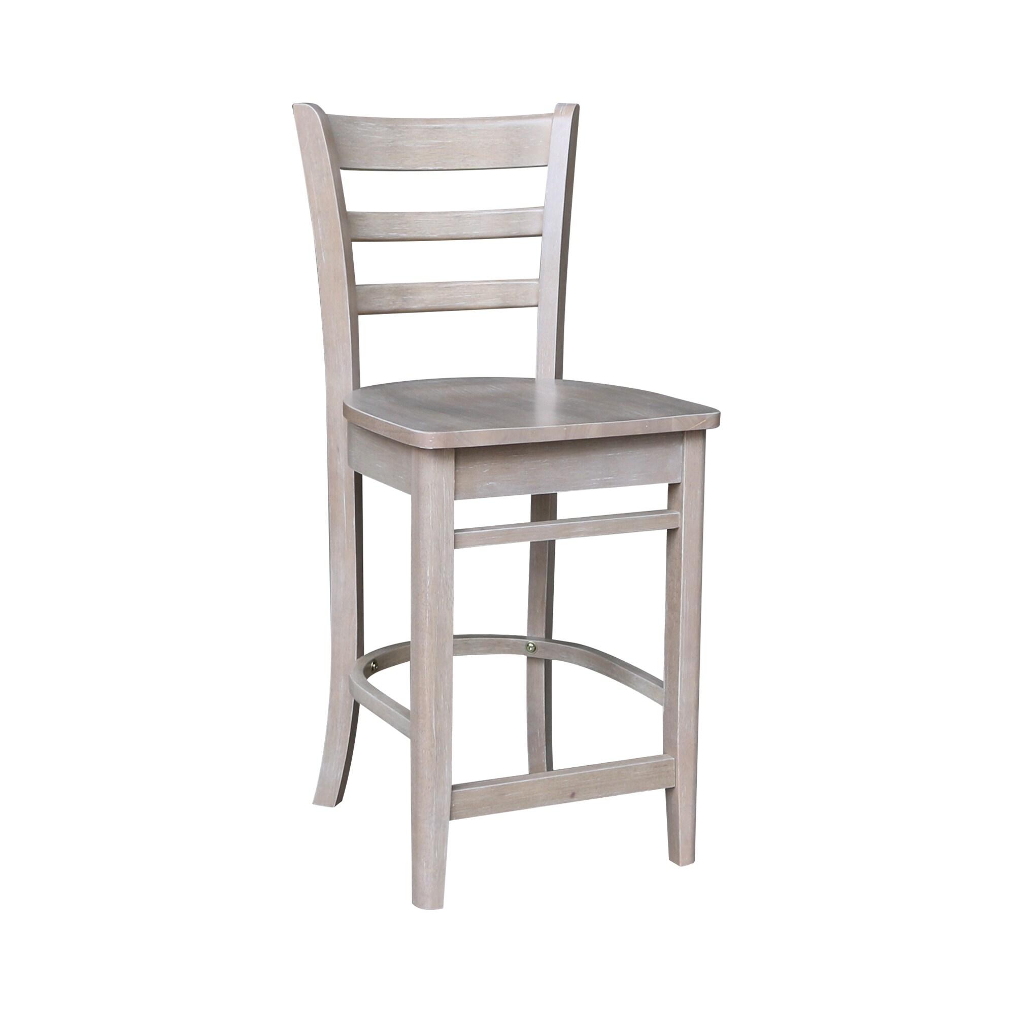 24" Emily Counter Height Barstool Washed Gray/Taupe - International Concepts: Solid Wood, Ladder-Back