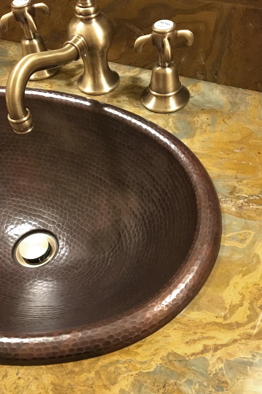 17" Oval Self Rimming Hammered Copper Bathroom Sink