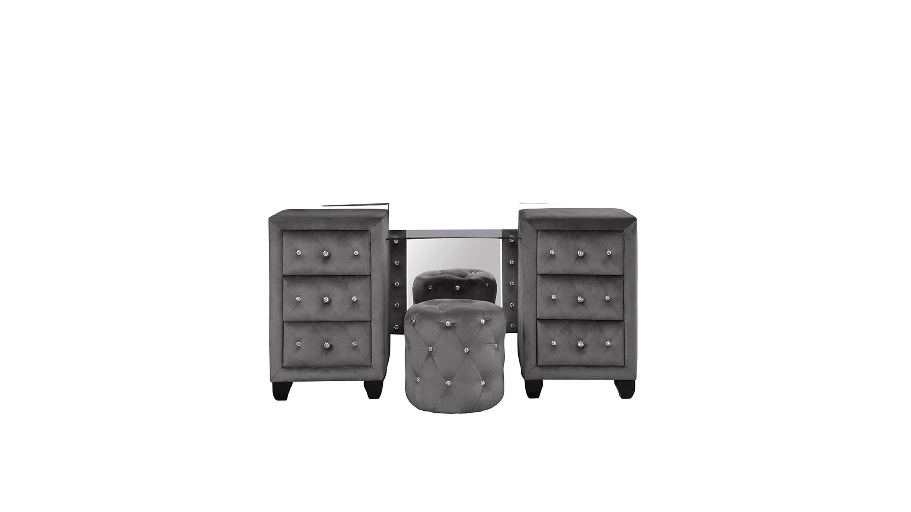 Sophia Full 5 Pc Vanity Upholstery Bedroom Set Made With Wood in Gray