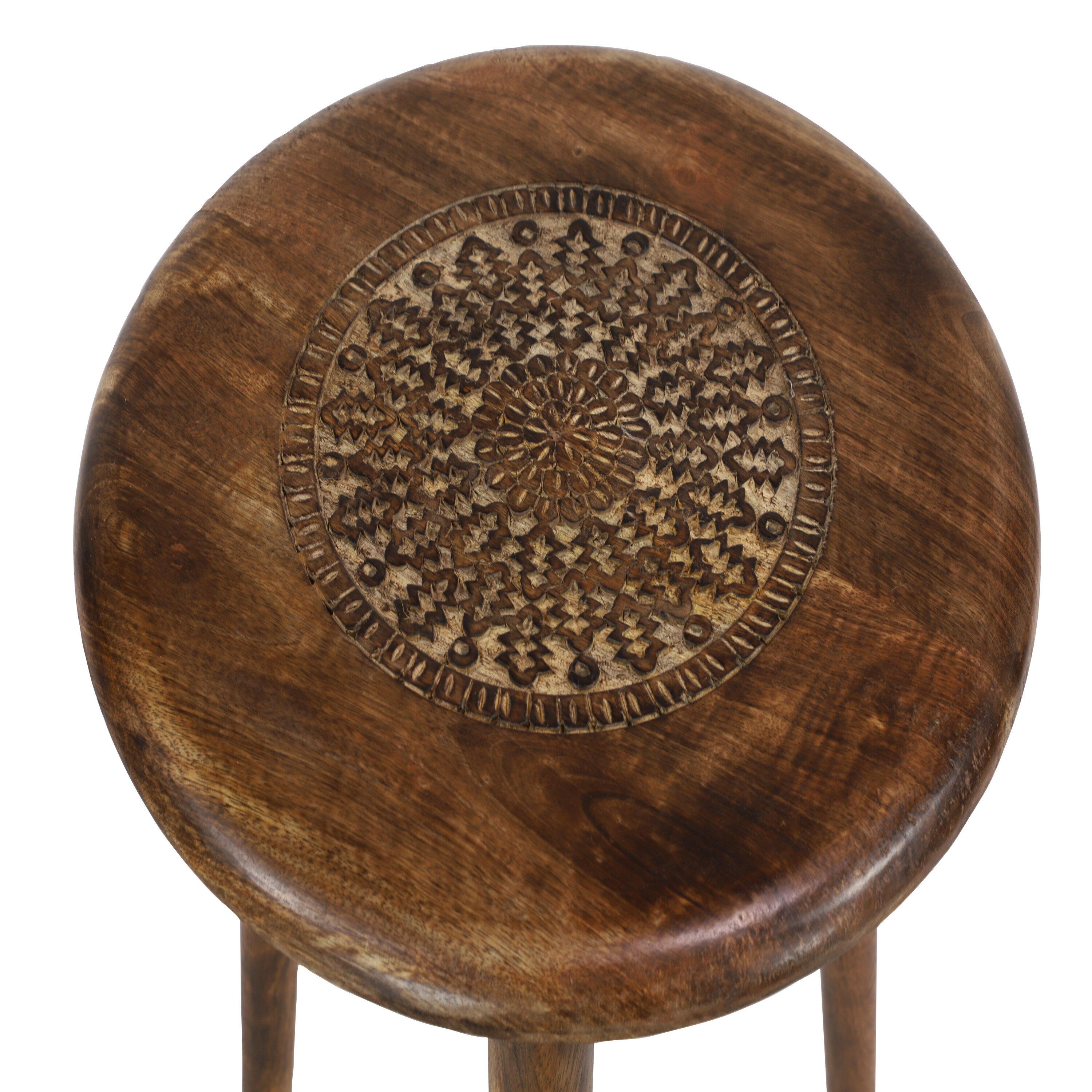 Carved Mango Wood Tripod Table Brown - Olivia & May: Handmade, Indoor, Rustic Style, 100 lbs Max