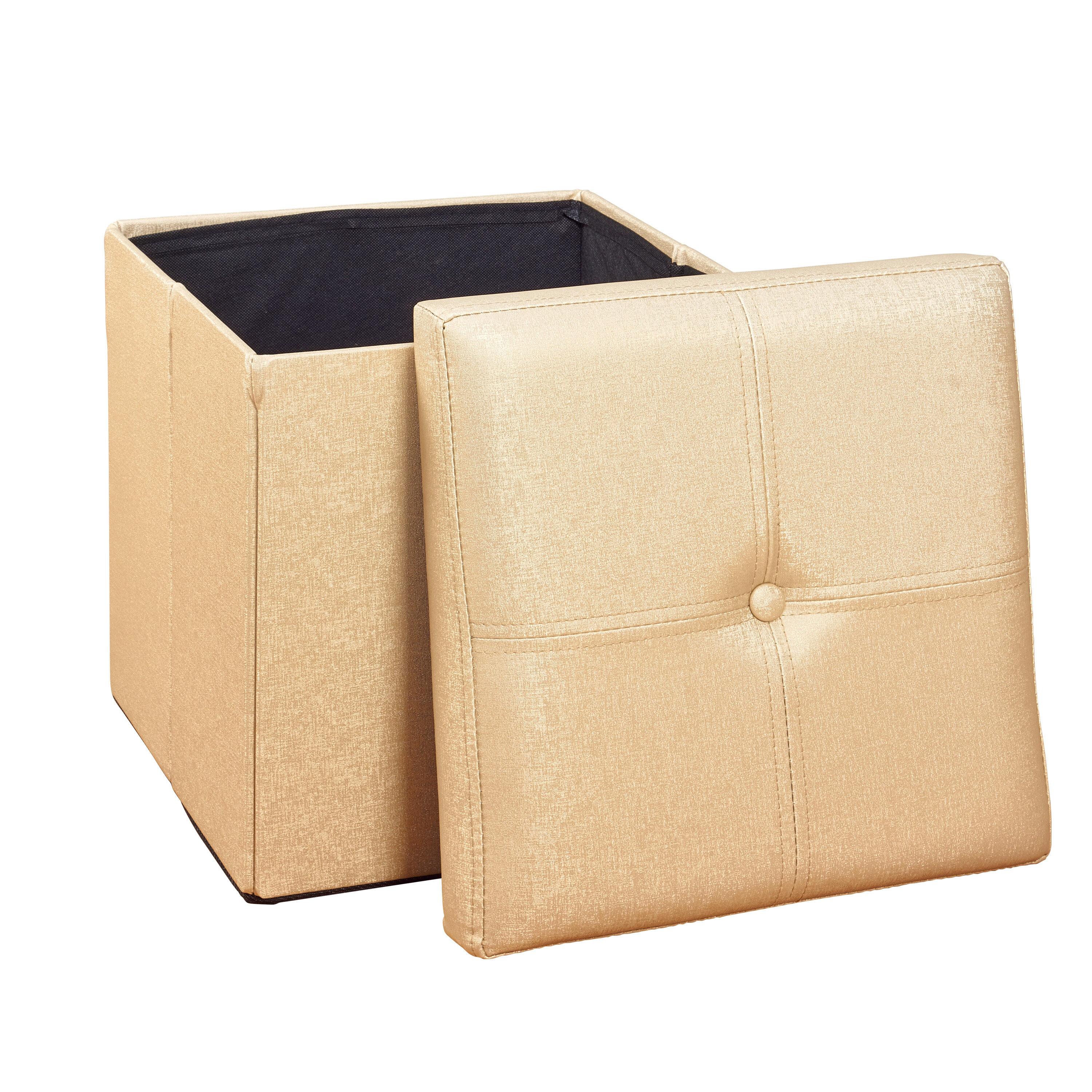 Simplify Faux Leather Folding Storage Ottoman Cube (F-0646-MET-GOLD)