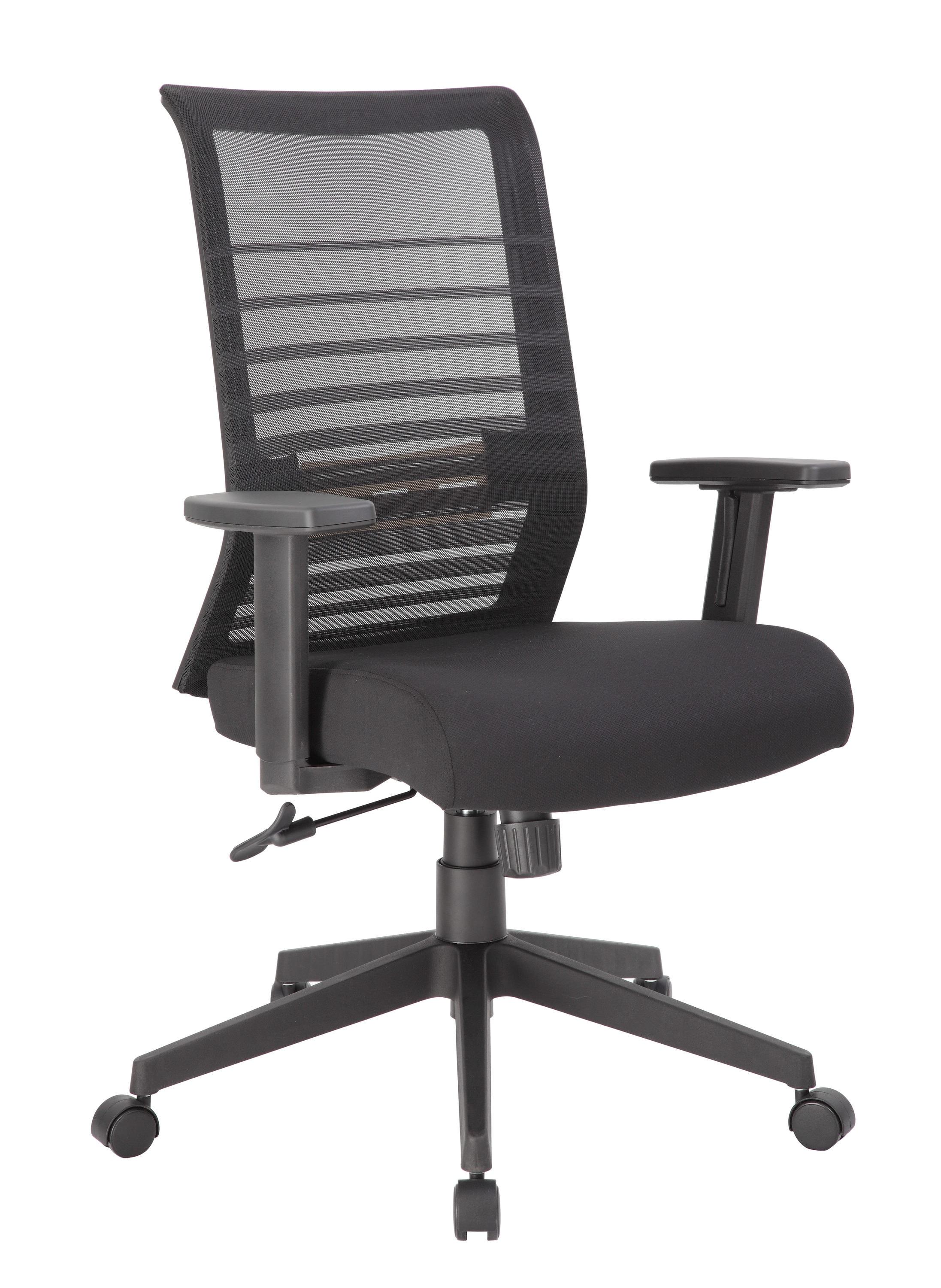 Linear Mesh Task Chair Black - Boss Office Products: Synchro-Tilt, Adjustable Arms, 275lbs Capacity