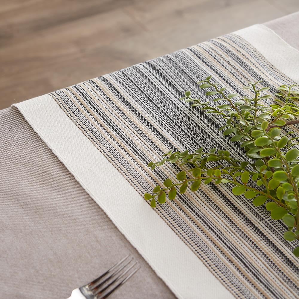 Native Fab Dining Stripe Table Runner with Tassels 100% Cotton, 14"x108", Black White