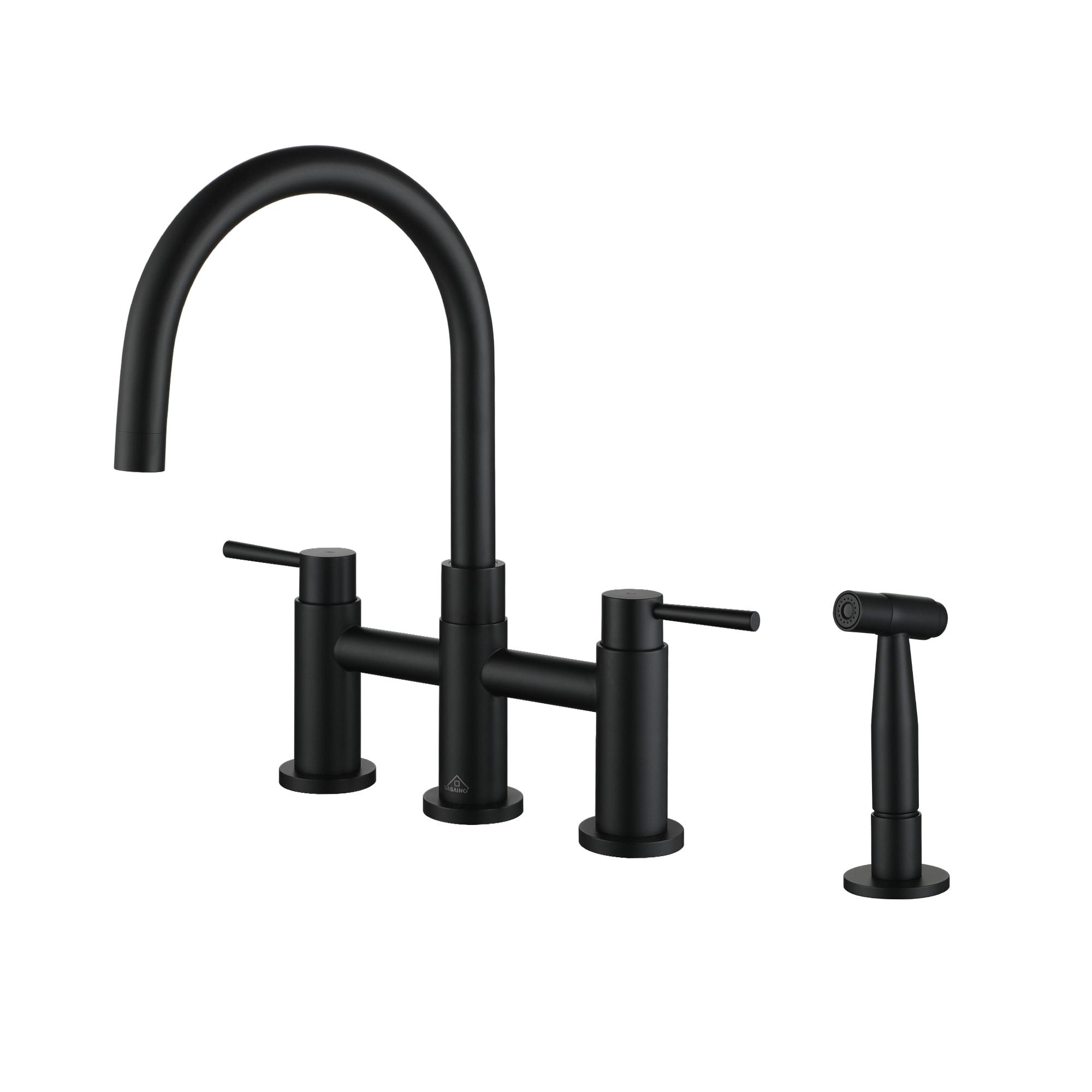 Double Handle Bridge Kitchen Faucet with Side Sprayer in Matte Black