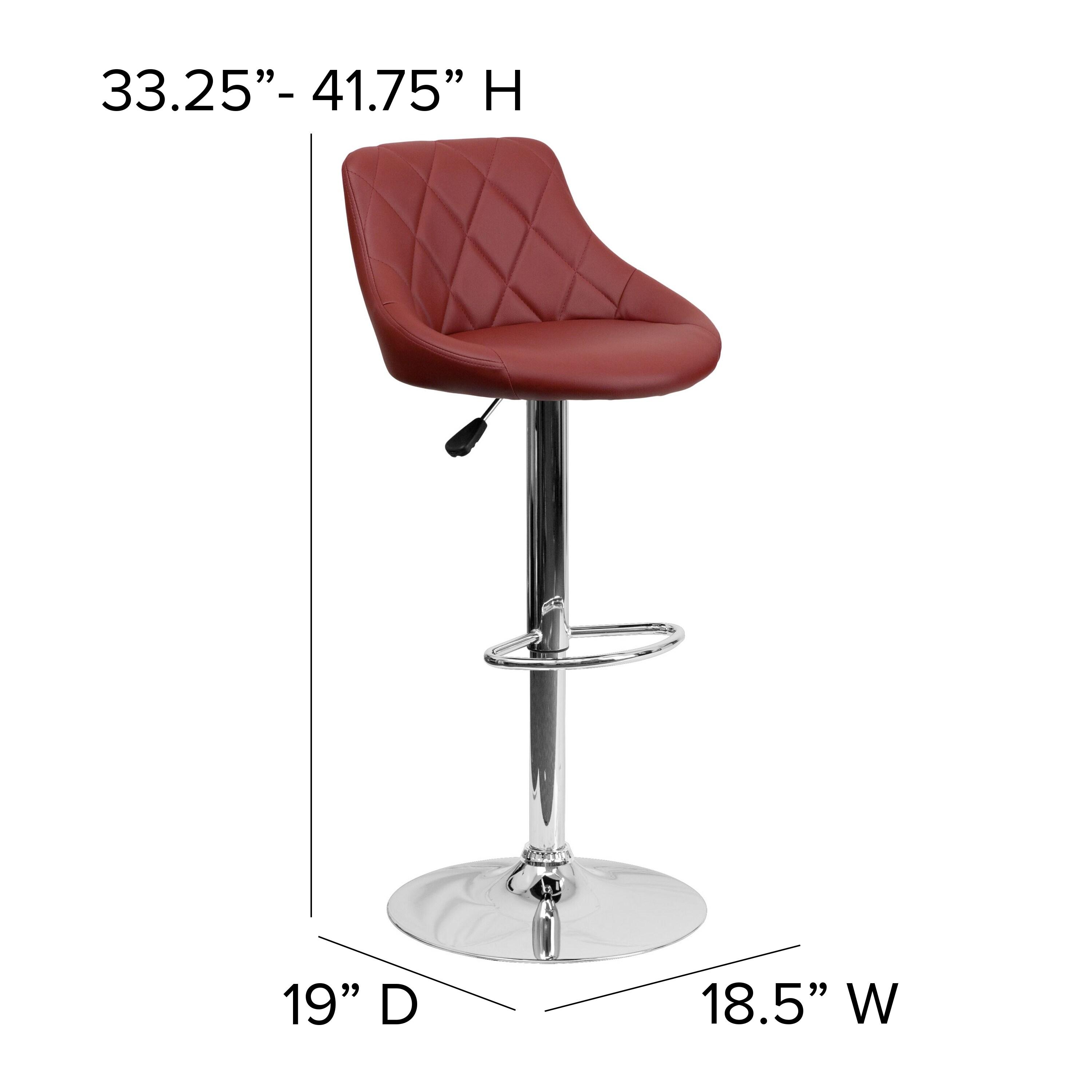 Flash Furniture Dale Contemporary Burgundy Vinyl Bucket Seat Adjustable Height Barstool with Diamond Pattern Back and Chrome Base