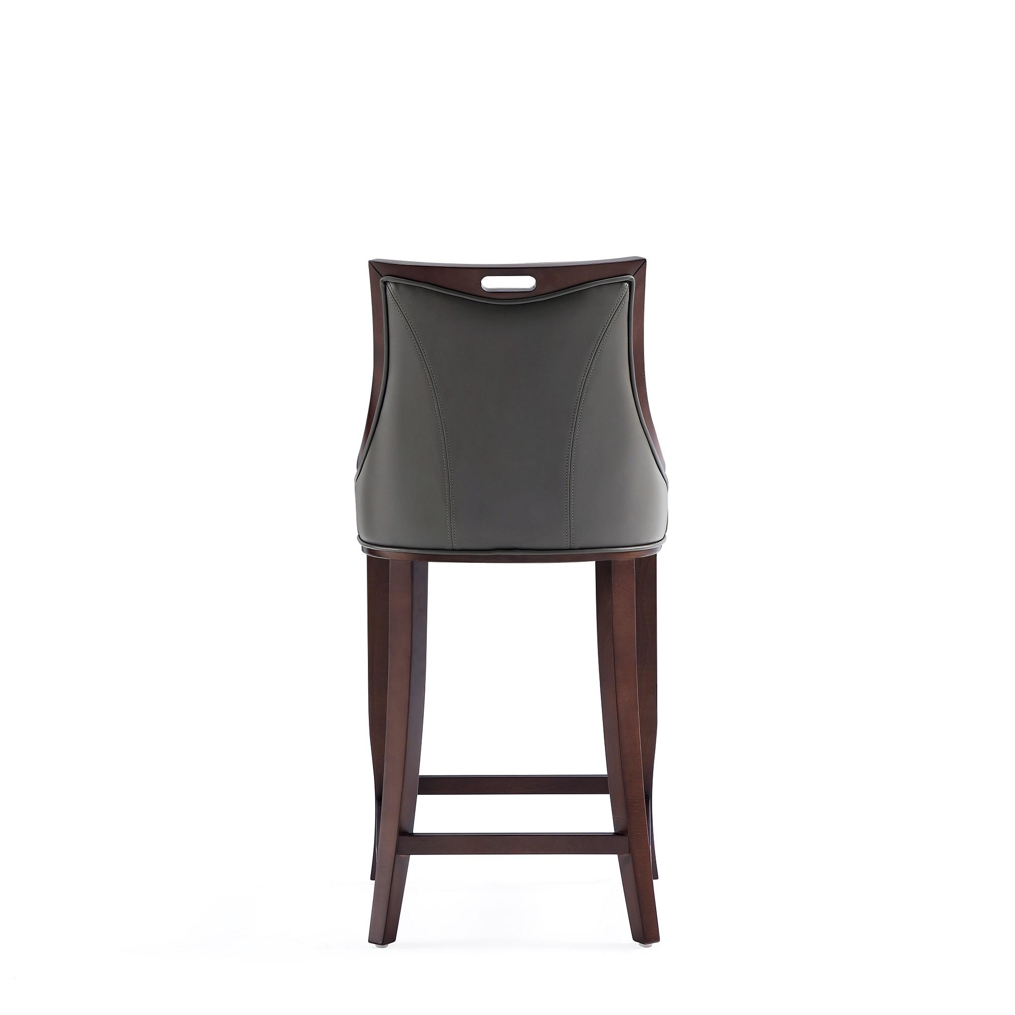 Manhattan Comfort Emperor Faux Leather Barstool Pebble Gray: Beechwood Legs, Upholstered, Fixed Height 27"