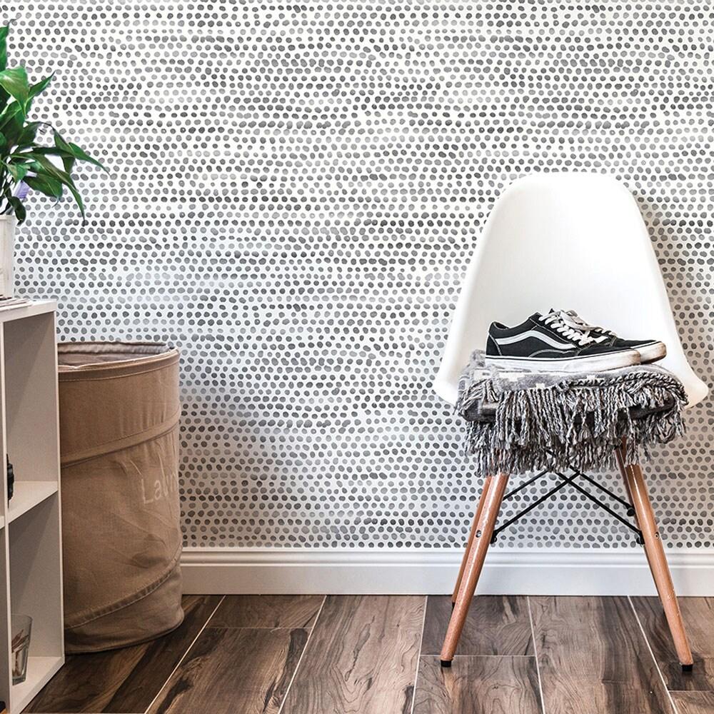 Tempaper & Co. Moire Dots Removable Peel and Stick Wallpaper, Black and White, 28 sq ft: Modern Vinyl, Self-Adhesive, Washable