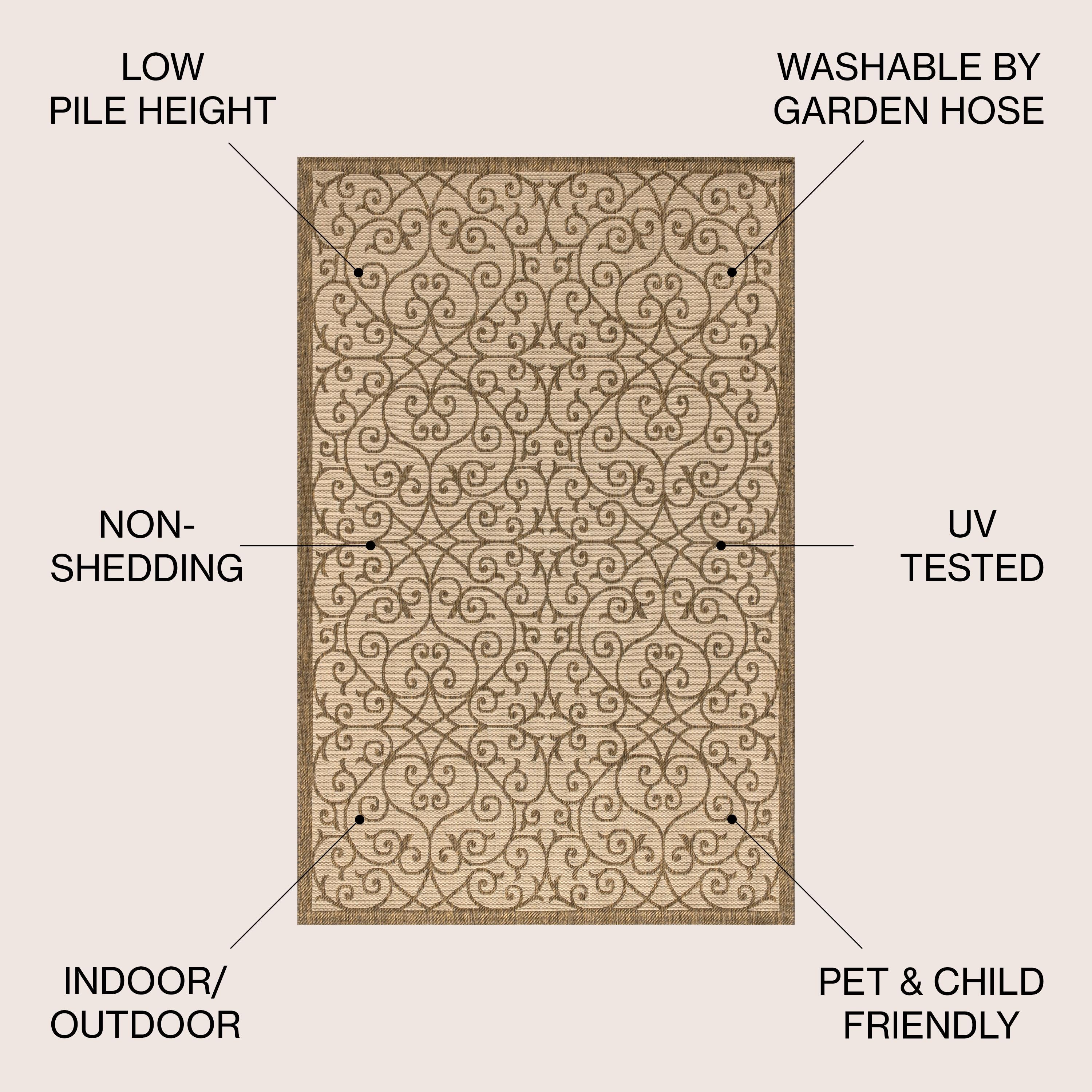 8'x10' Madrid Vintage Filigree Textured Weave Indoor/Outdoor Area Rug, Beige/Brown - JONATHAN Y