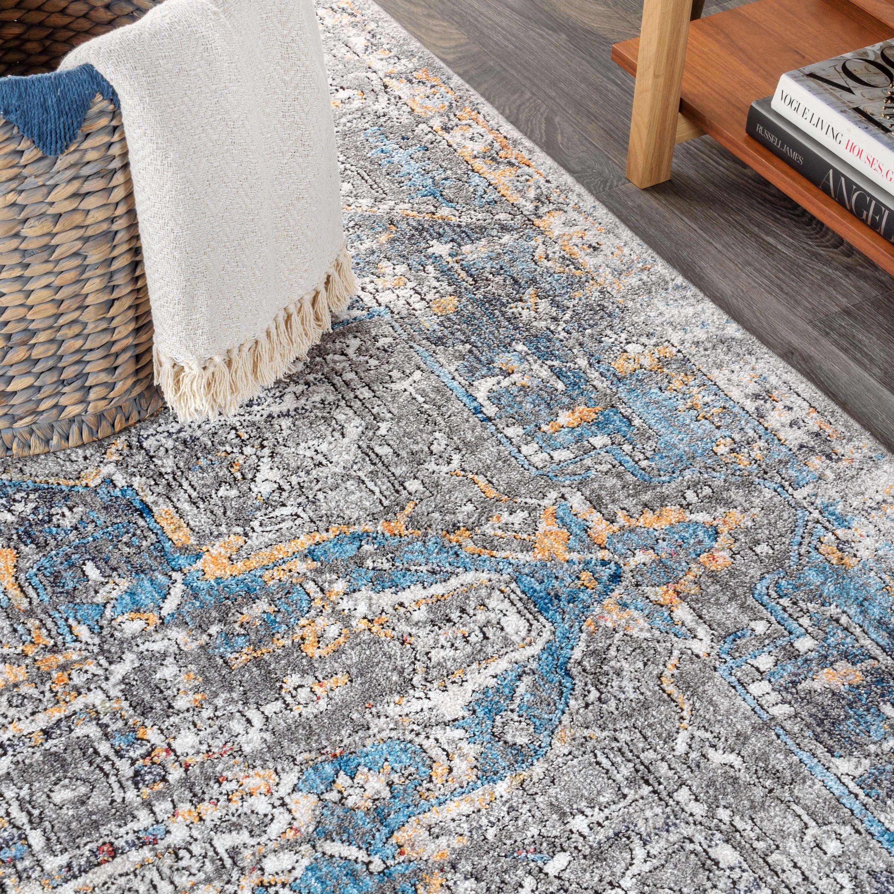 4'x6' Izmir Vintage Medallion Area Rug, Gray/Mustard/Turquoise - JONATHAN Y