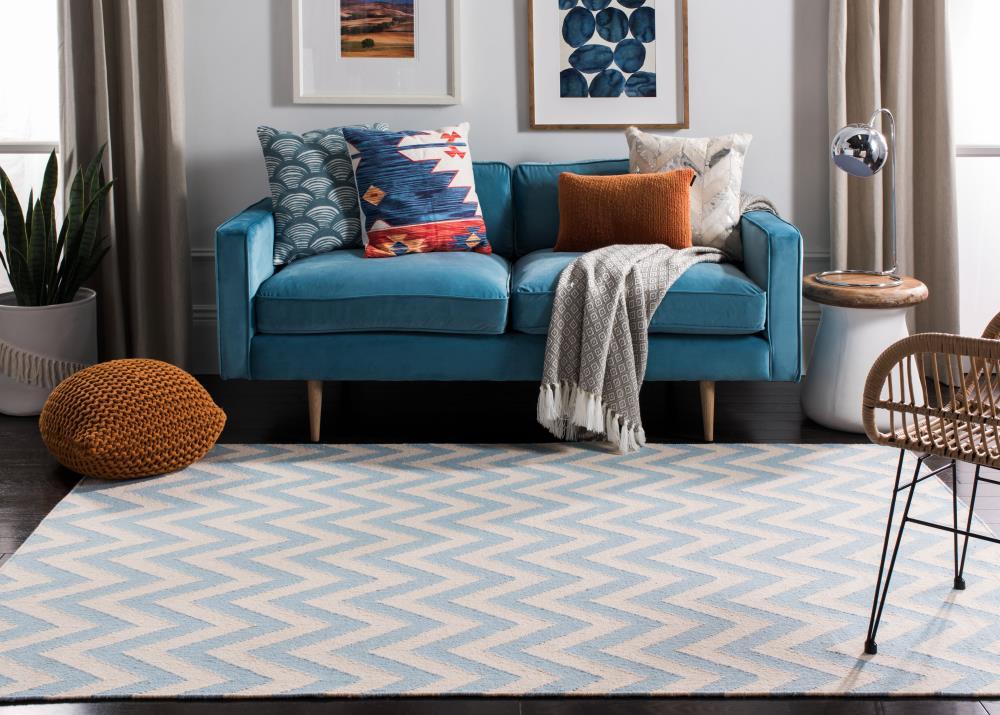 SAFAVIEH Dhurrie Bentley Chevron Zigzag Wool Area Rug, Blue/Ivory, 5' x 8'