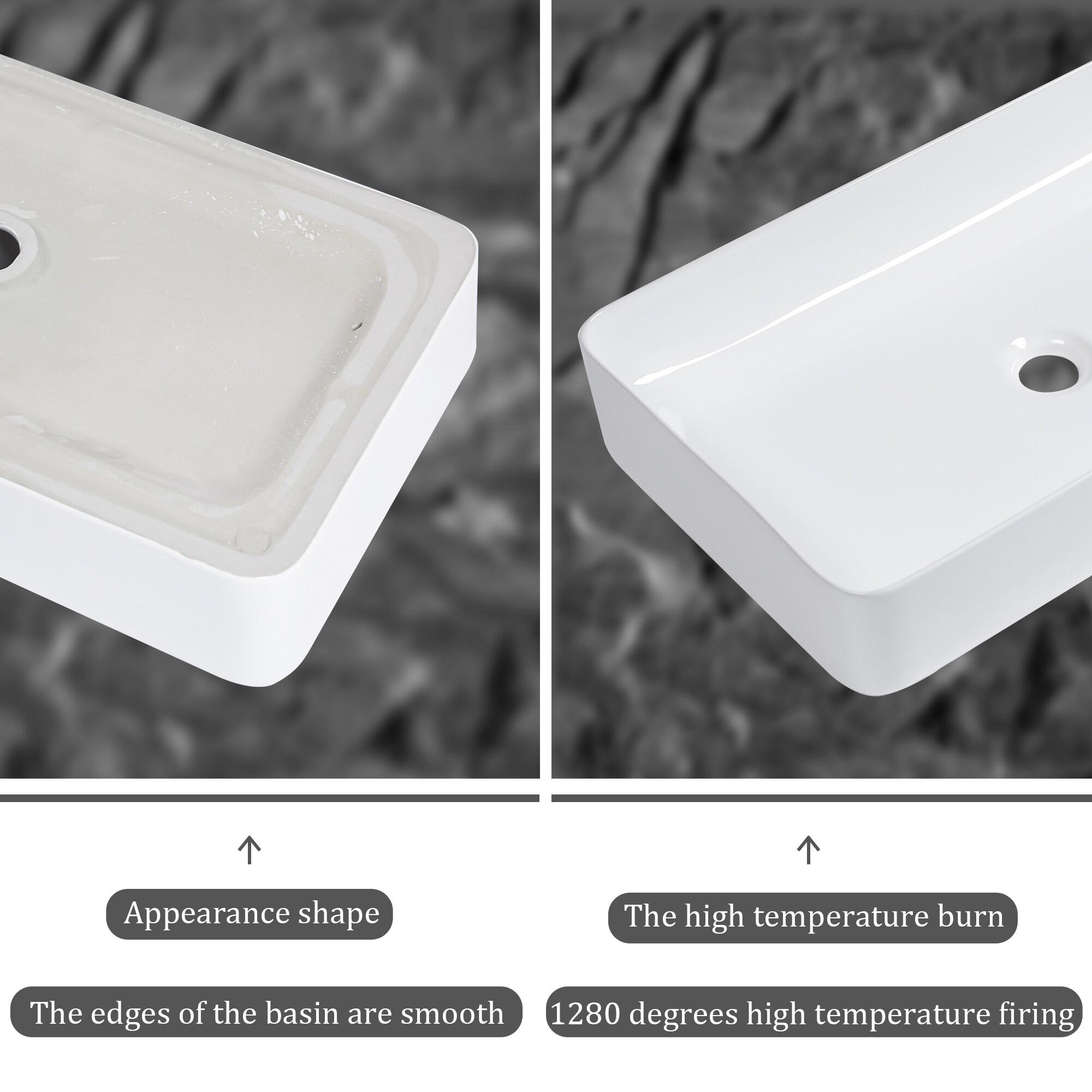 Vessel Sink Rectangle - Mocoloo 24"x14" Bathroom Sink Rectangular Above Counter White Porcelain Ceramic Bathroom Vessel Vanity Sink Art Basin