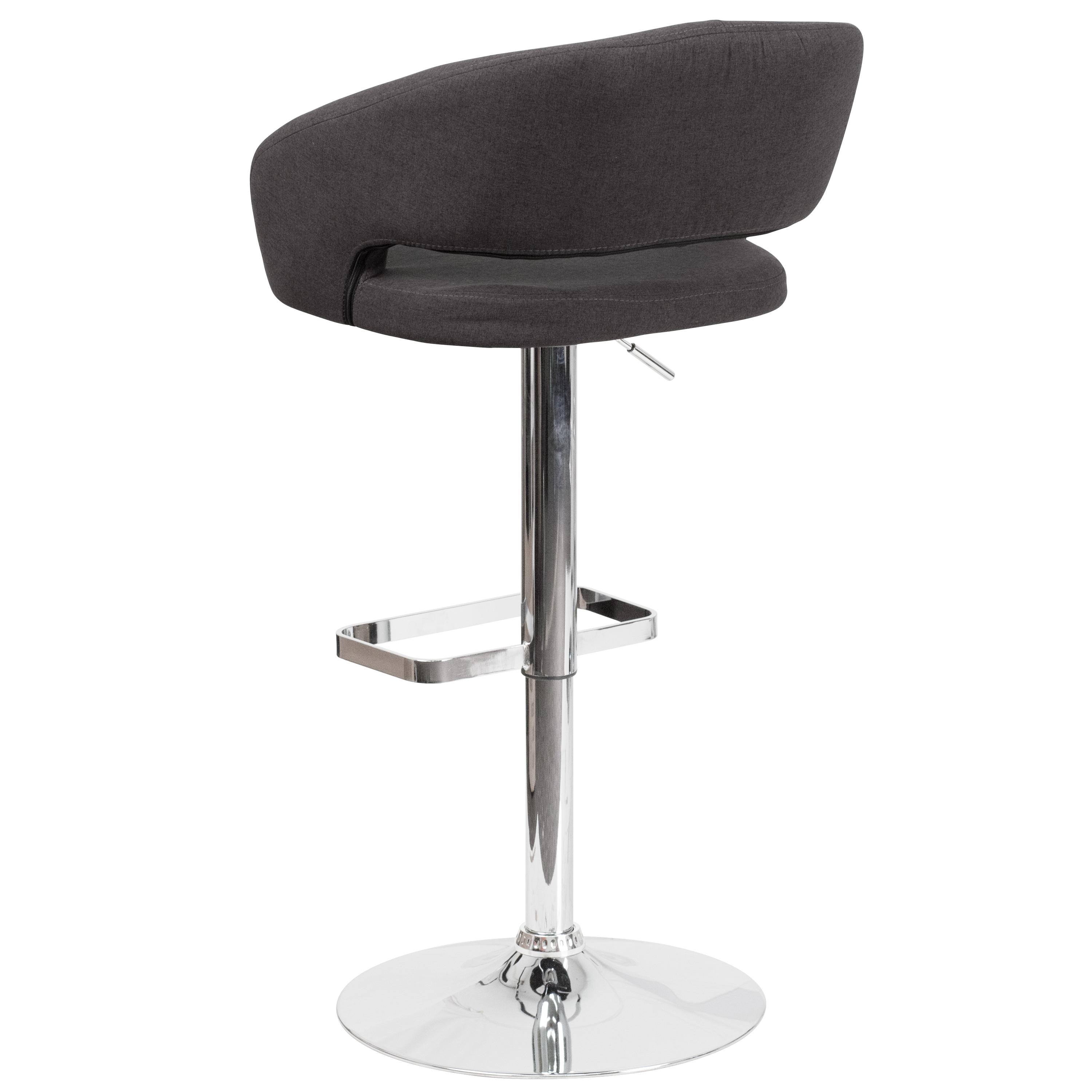 Flash Furniture Contemporary Charcoal Fabric Adjustable Height Barstool with Rounded Mid-Back and Chrome Base