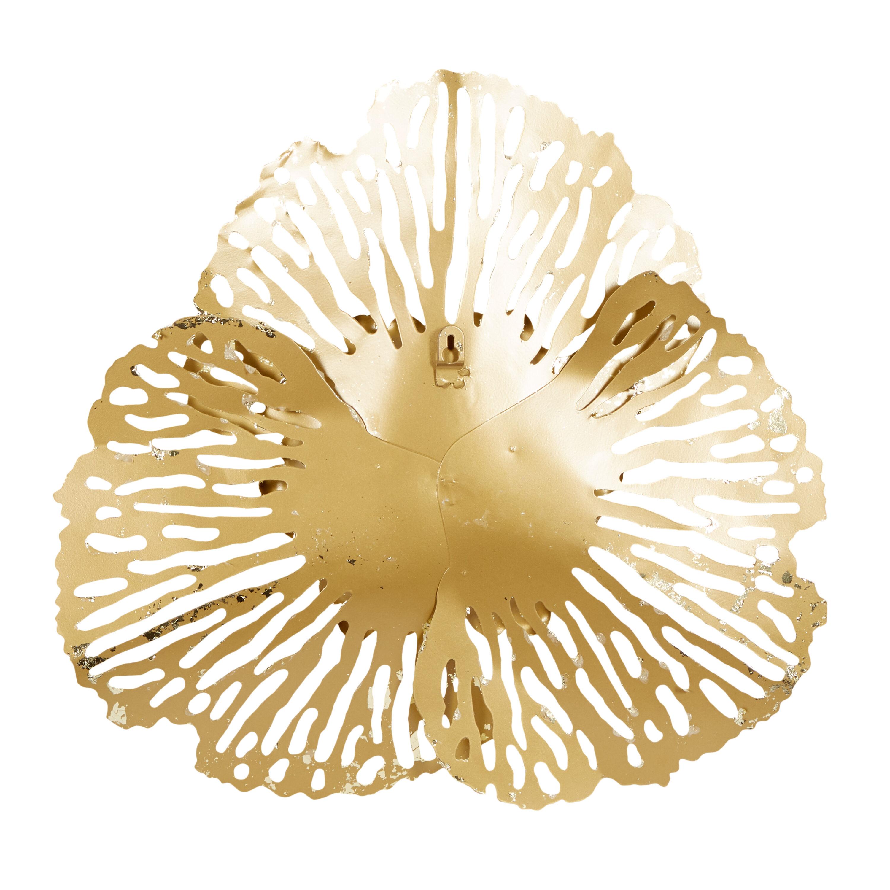 DecMode Gold Metal Floral Wall Decor (3 Count)