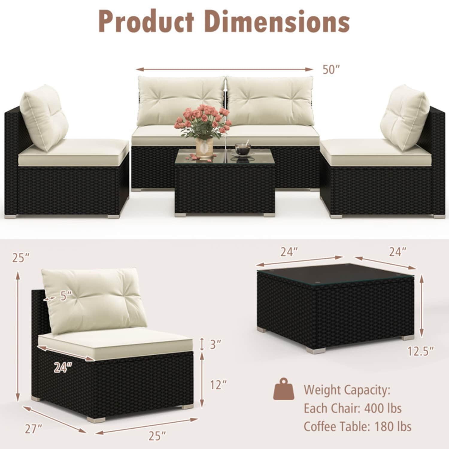 Topcobe 7 Pieces Patio Rattan Furniture Set with Sectional Sofa Cushions, Outdoor Patio Furniture-Beige