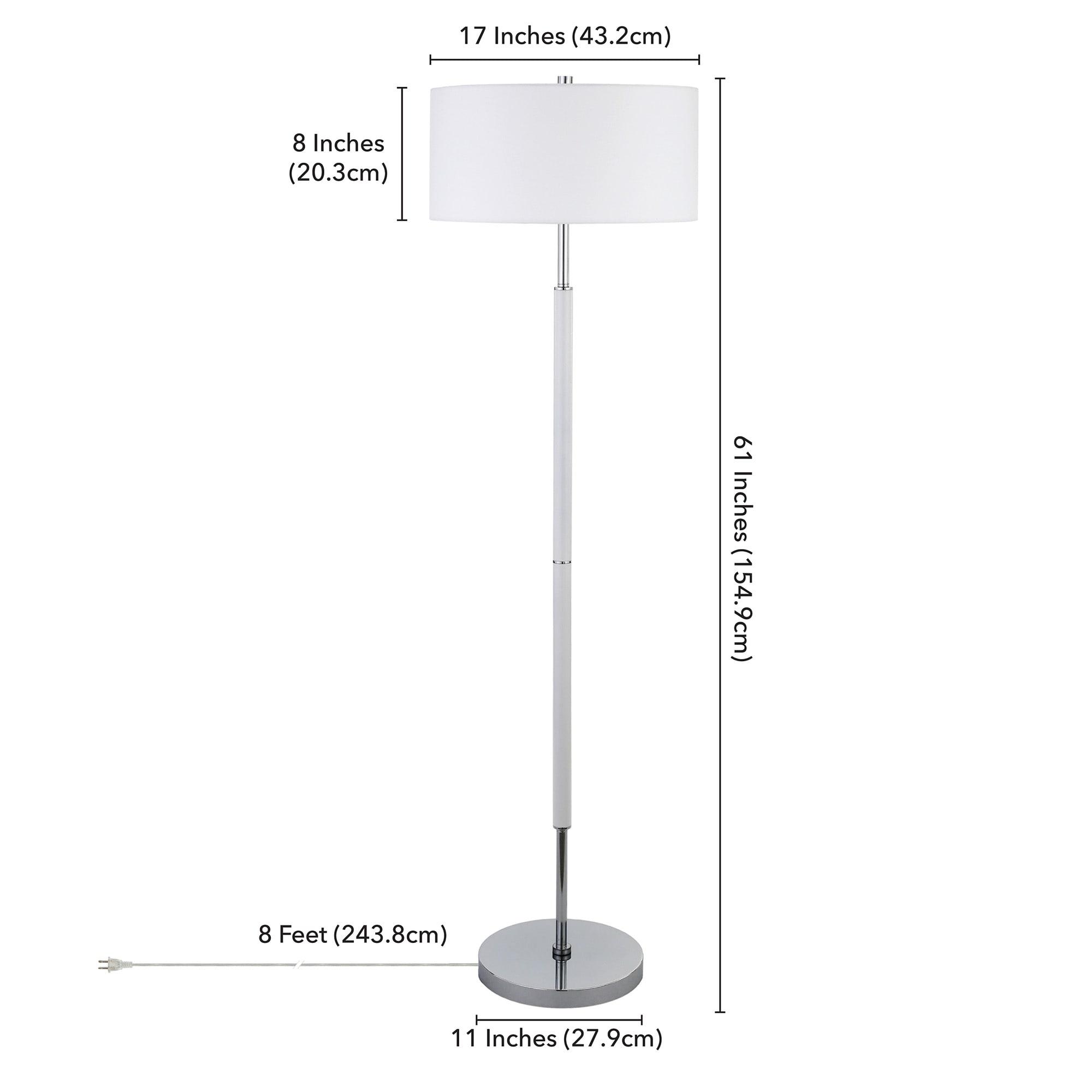 Evelyn&Zoe Simone 2-Light Floor Lamp with Fabric Shade, Matte White/Polished Nickel/White