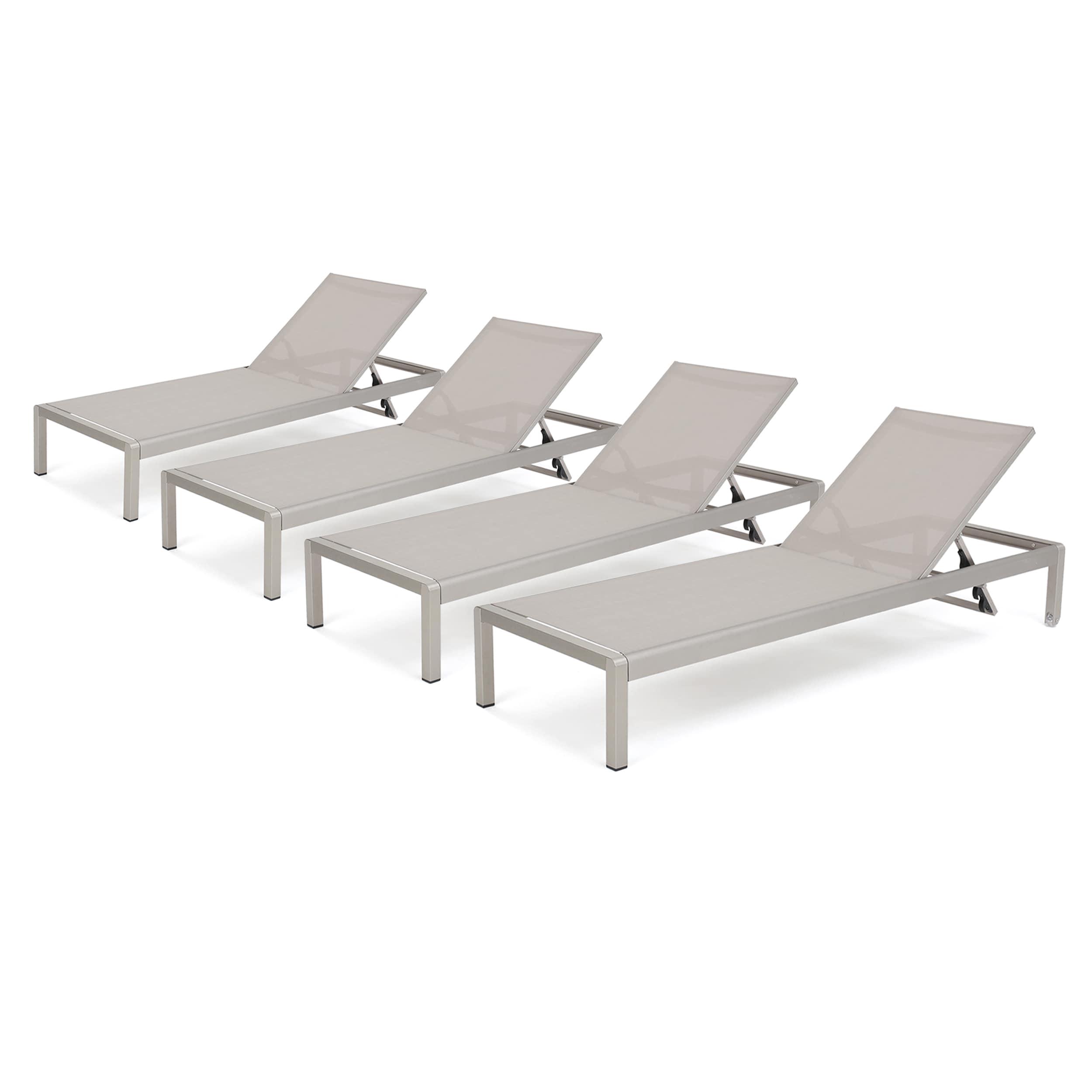 GDFStudio Cape Coral Outdoor Mesh and Aluminum Armless Adjustable Chaise Lounges (Set of 4), Gray/Siver