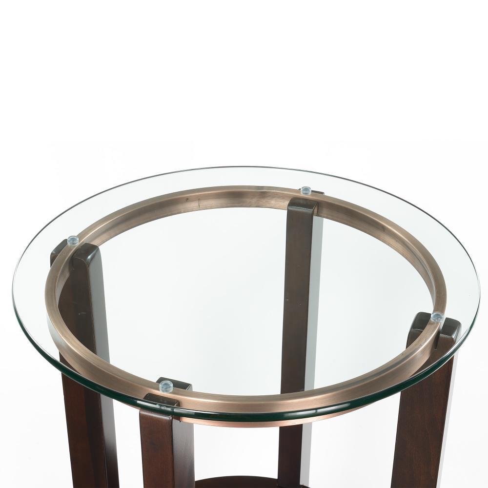 Picket House Furnishings Benton End Table Espresso: Modern Round Glass Top, Wood Frame, Spot Clean