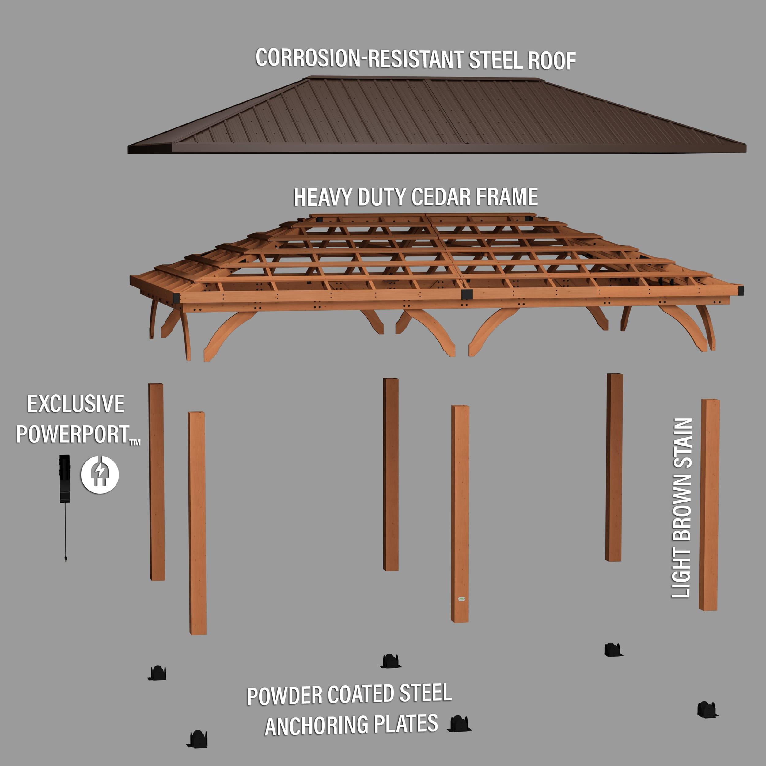 Backyard Discovery Barrington 20' x 12' Cedar Wood Gazebo, Galvanized Steel Roof, PowerPort