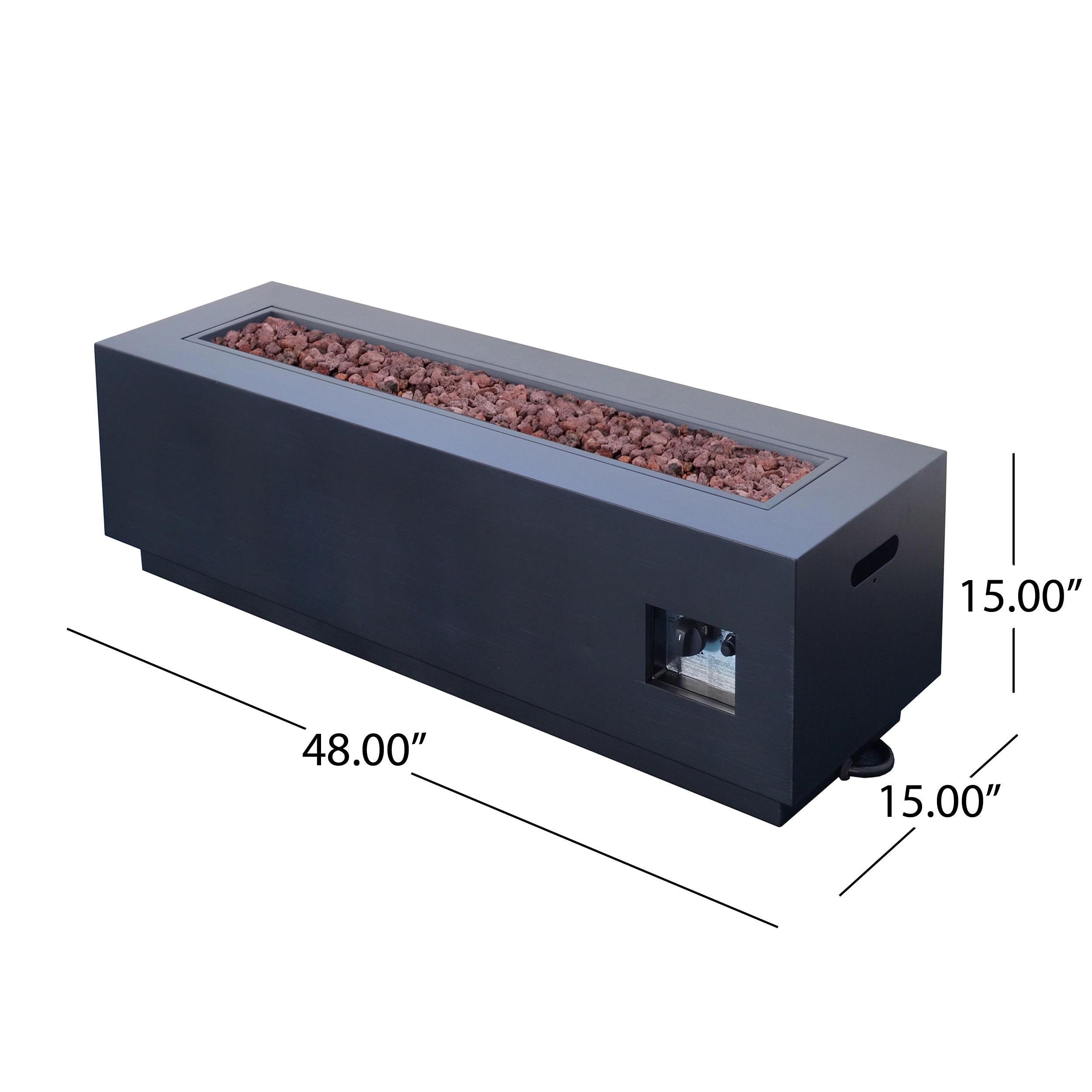 GDF Studio Jasmine Outdoor 50,000 BTU Rectangular Fire Pit with Tank Holder, Dark Gray