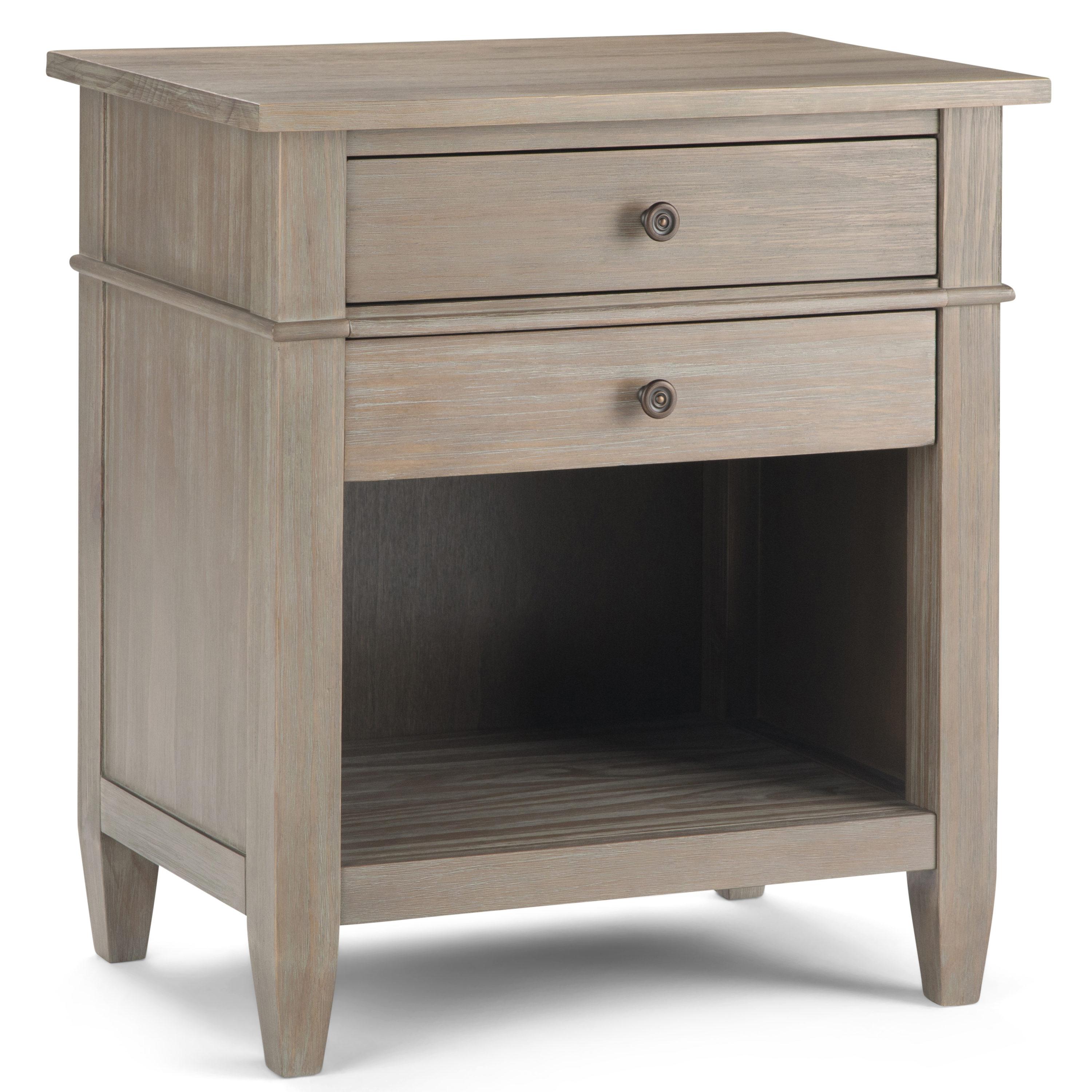 Simpli Home Carlton Solid Wood Bedside Table In Distressed Grey