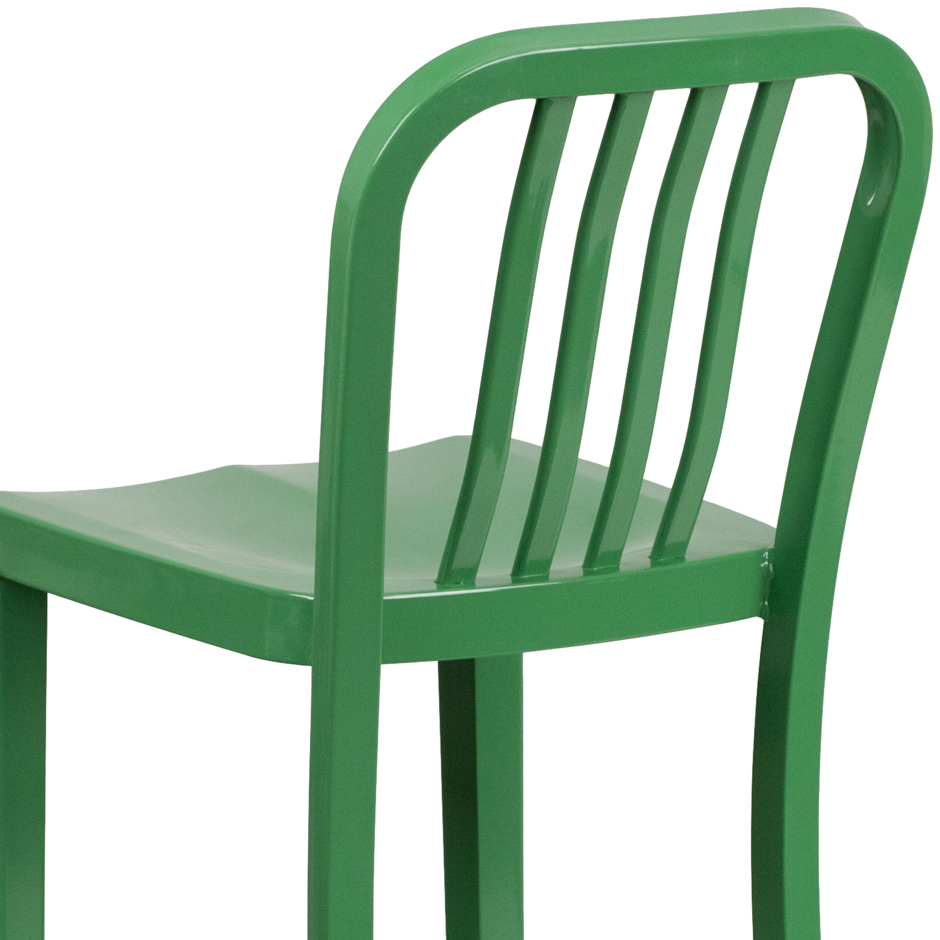 Flash Furniture Commercial Grade 30" High Green Metal Indoor-Outdoor Barstool with Vertical Slat Back