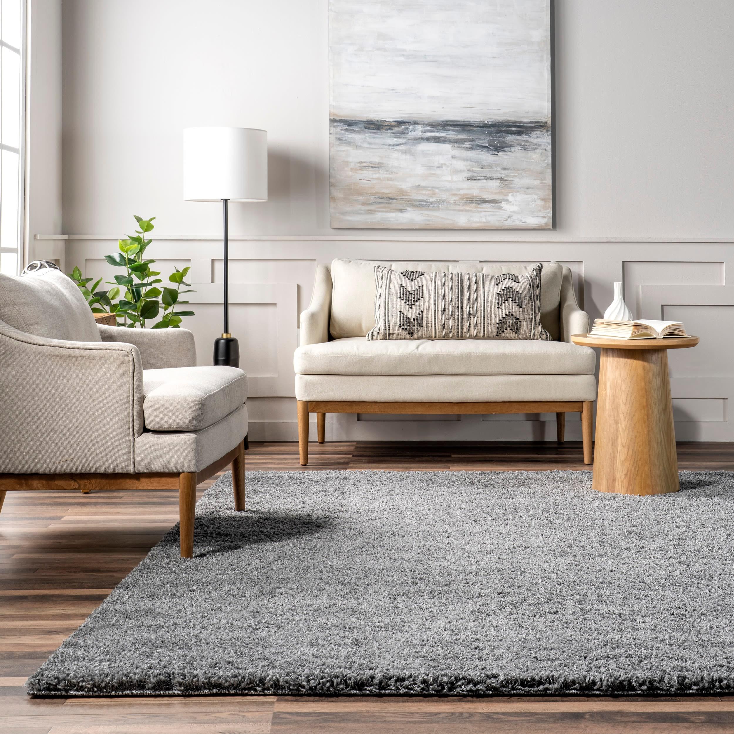 Marleen Plush Shag Gray 10 ft. x 14 ft. Contemporary Living Room/Bedroom/Dining Room Area Rug