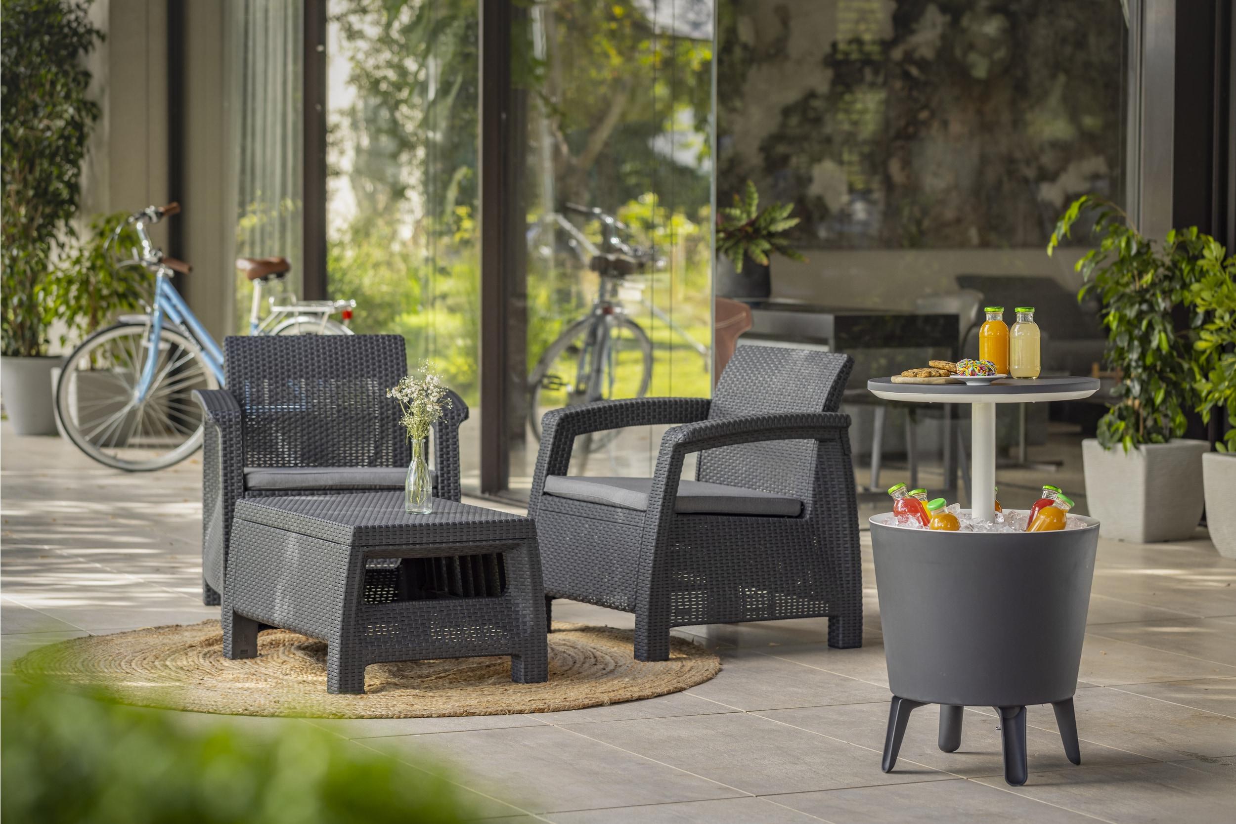 Keter Keter 32 Qt. Cool Bar Cooler Outdoor Weather Resistant Patio Furniture 2 in 1 Pop Up Cocktail Side Table and Beverage Cooler Combo