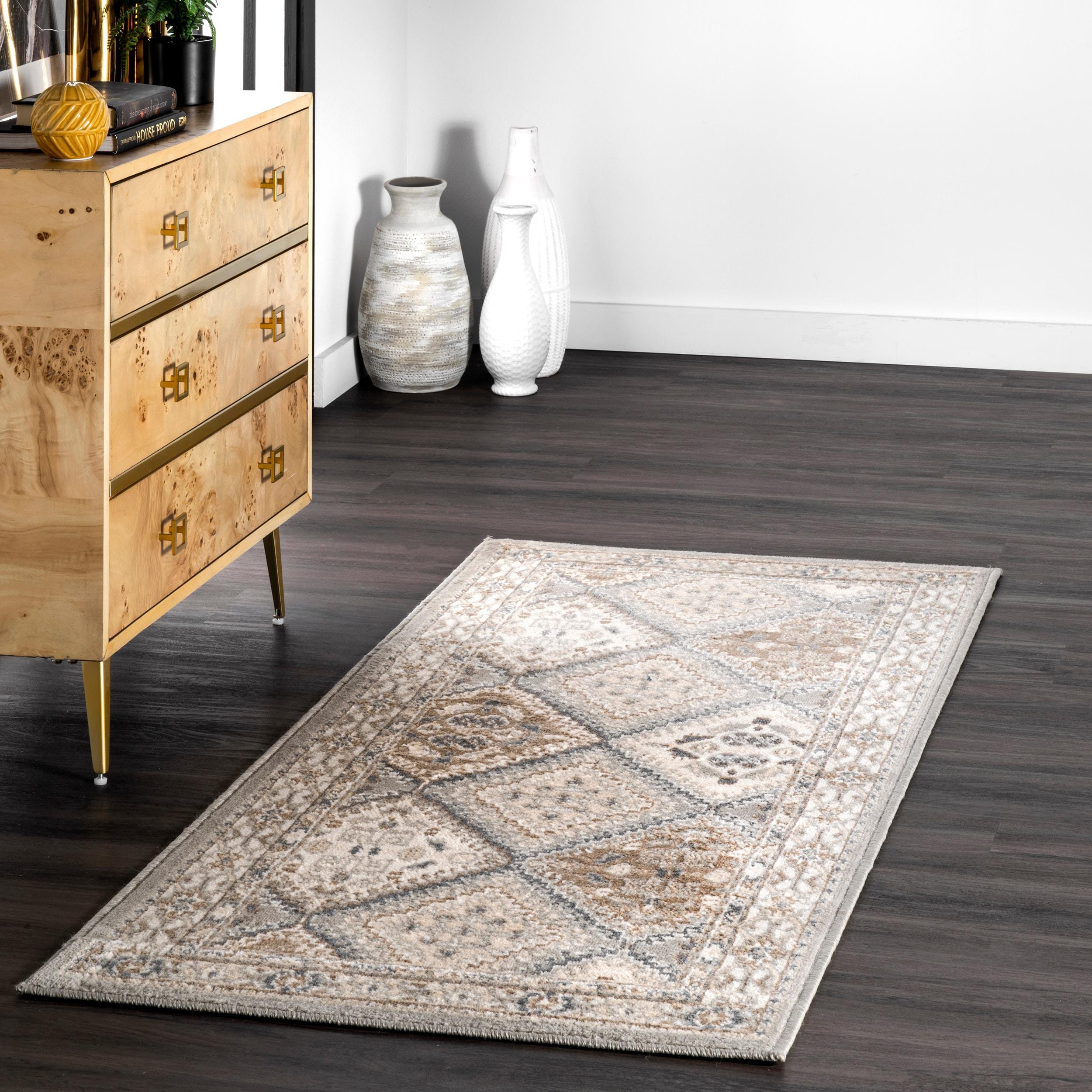 Nuloom 2x8 Becca Tiled Indoor Area Rug, Taupe, Faded Transitional Design, Stain Resistant, Bedroom, Living Room, Kitchen