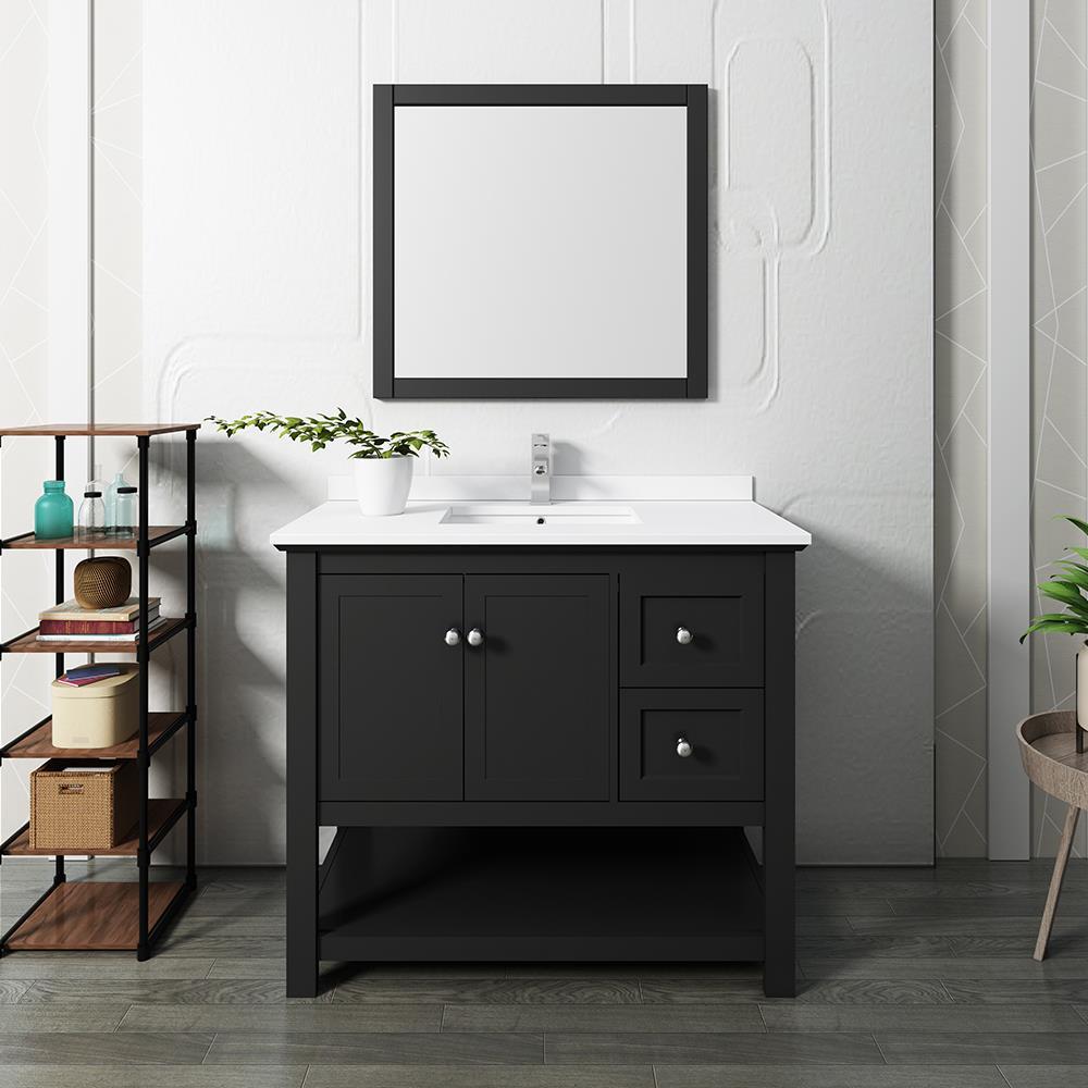 Fresca Manchester 42" Traditional Wood Bathroom Vanity with Mirror in Black