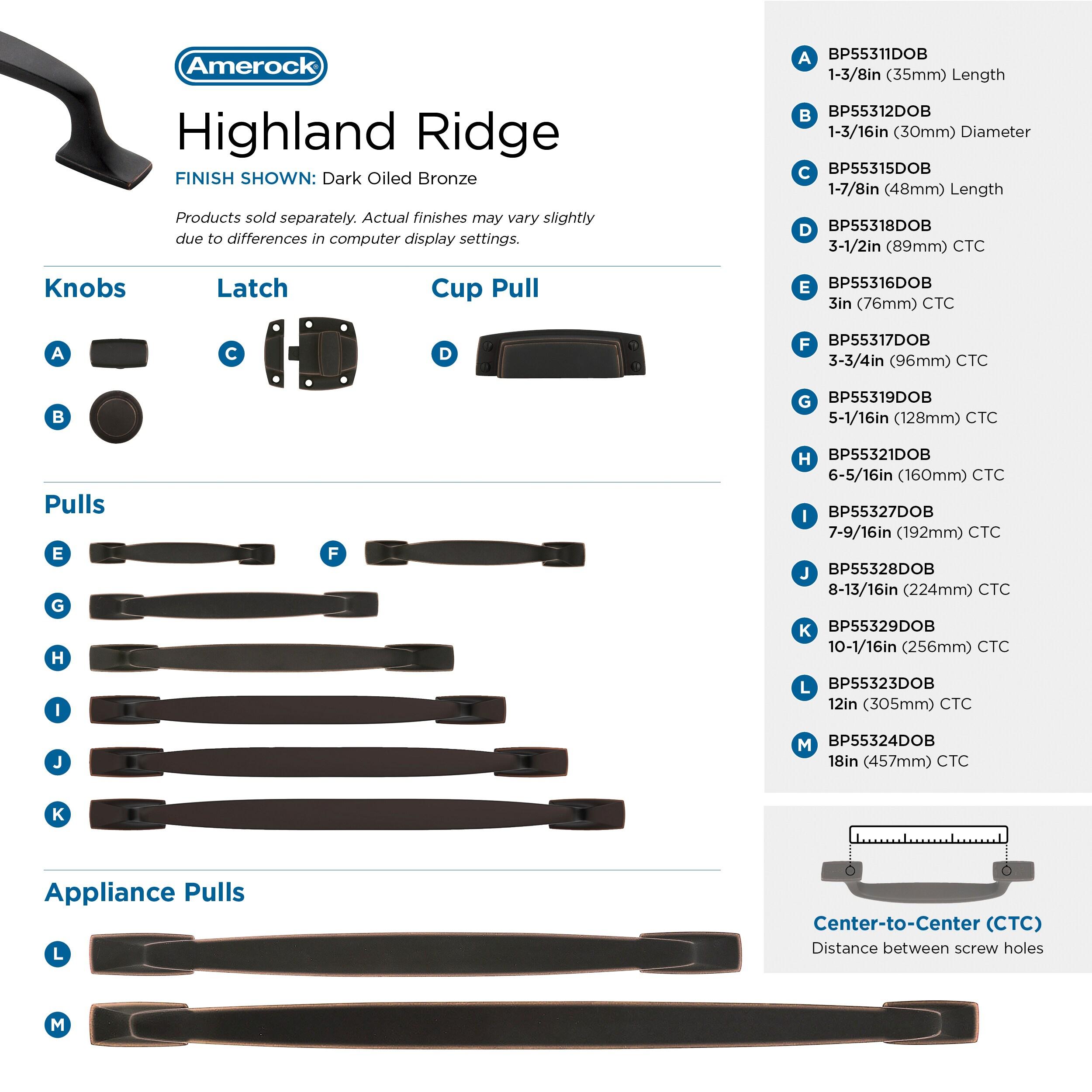 Amerock Highland Ridge 7-9/16 inch (192mm) Center-to-Center Dark Oiled Bronze Cabinet Pull