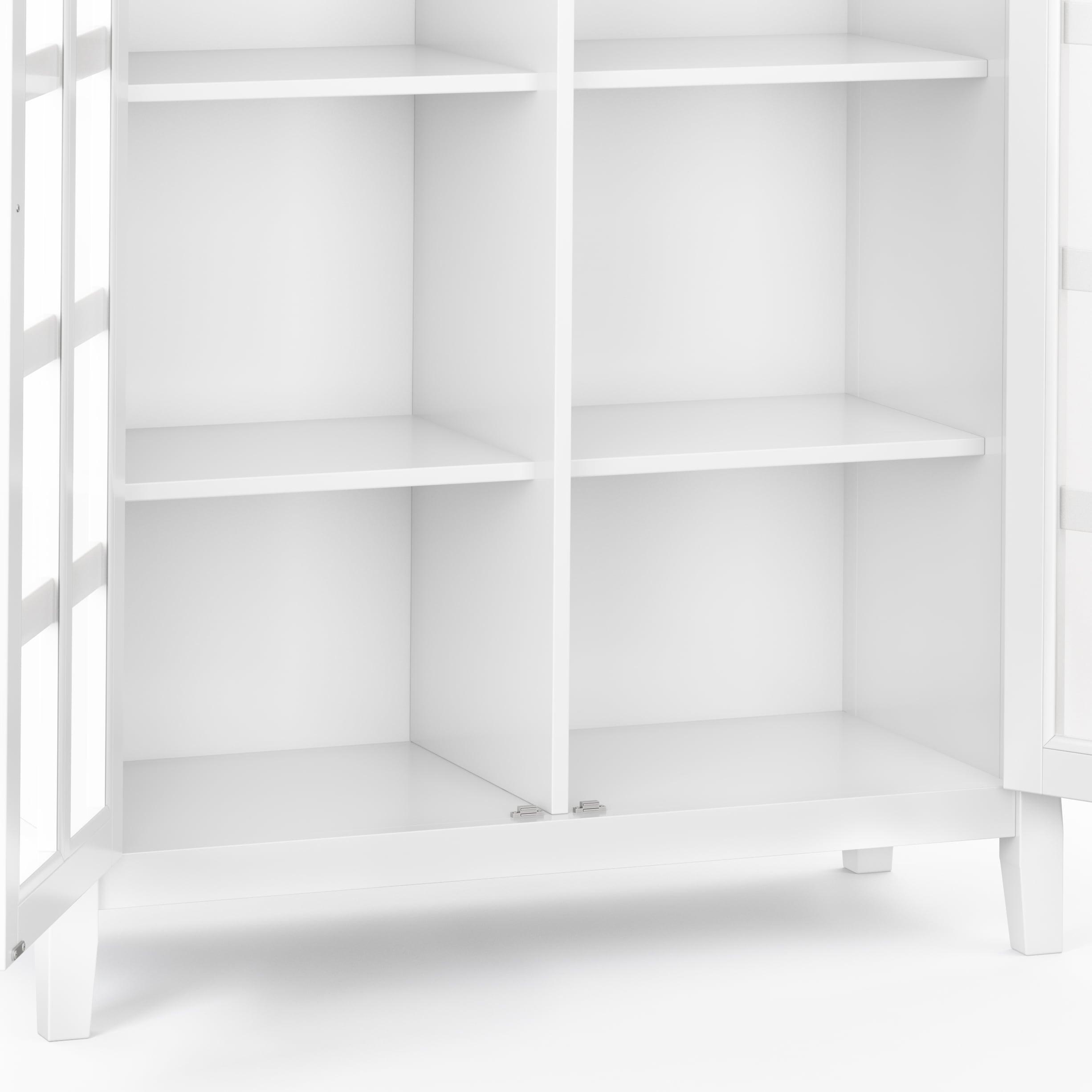 Simpli Home Acadian 39"W Solid Wood 4-Shelf Medium Storage Cabinet with Glass Doors and Adjustable Shelves