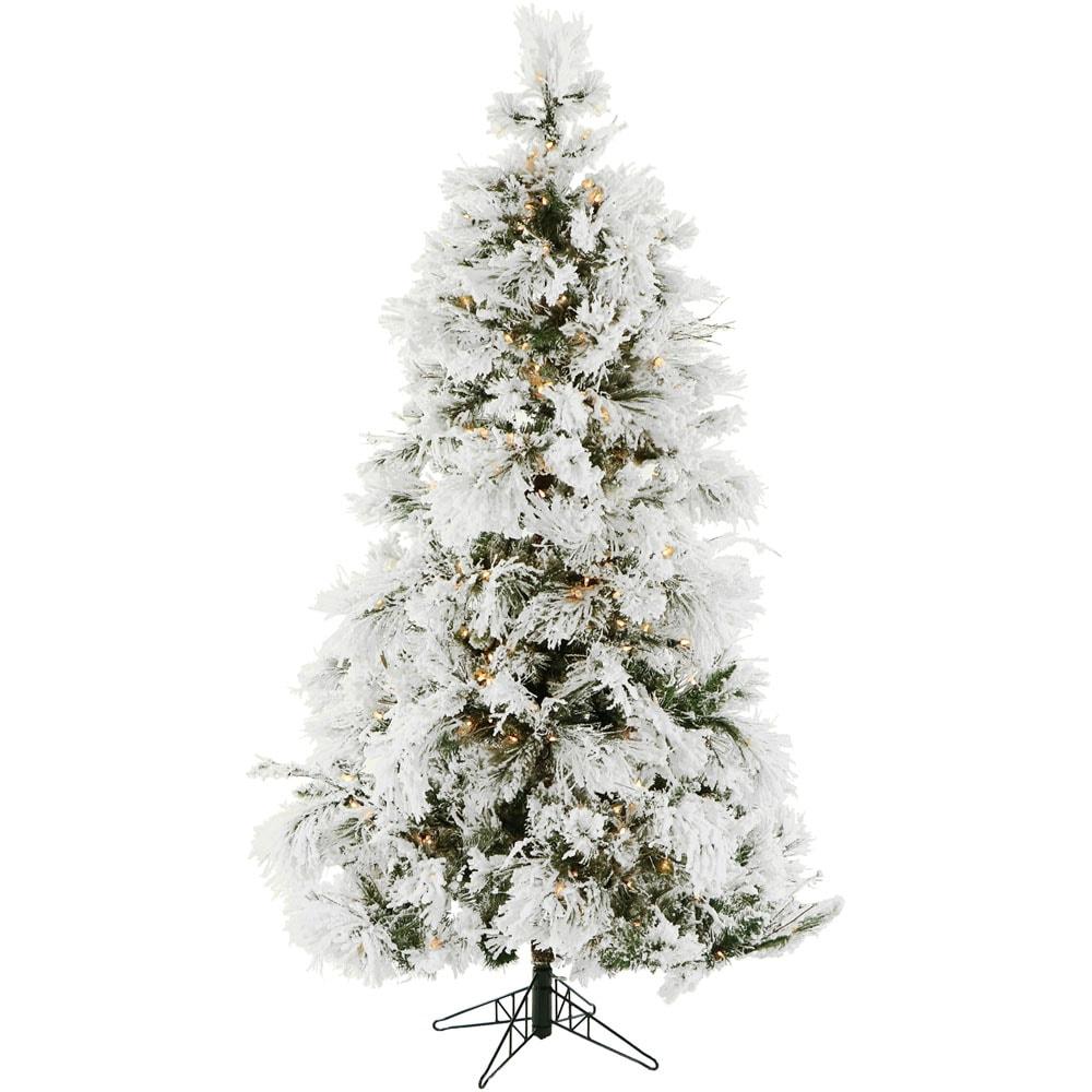 Fraser Hill Farm 6.5-Foot Pre-Lit Snow Flocked Snowy Pine Christmas Tree, Smart Lights