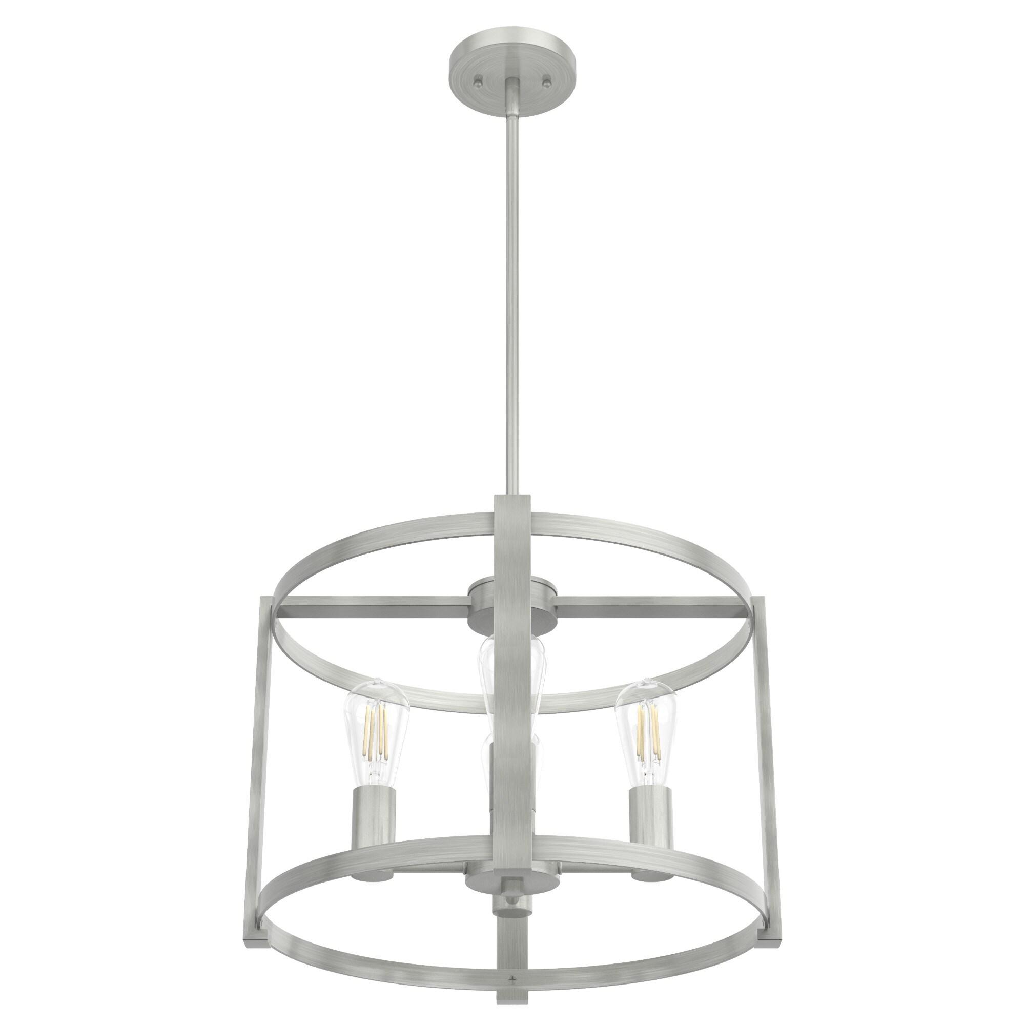 Hunter - Astwood 4-light Brushed Nickel, Medium Size Chandelier, Dimmable, Caged Style, Drum Shaped, for Bedrooms, Kitchens, Dining, Living Rooms - 19134