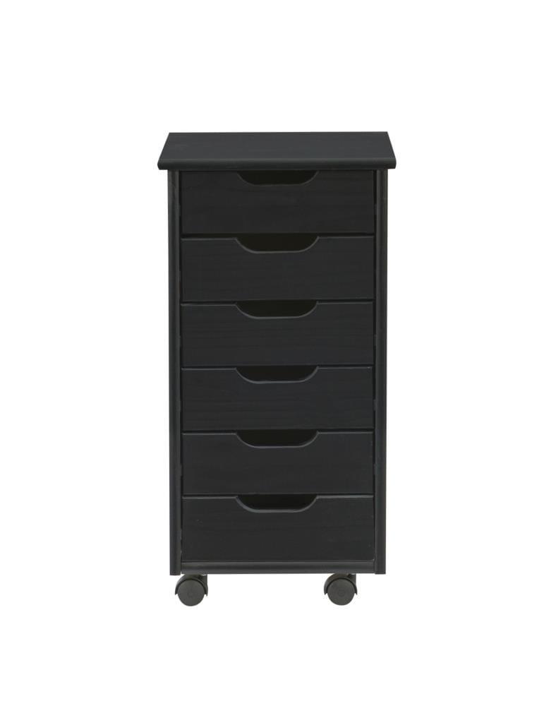 Cary Transitional 6 Drawer Solid Wood Rolling Storage Cart with Casters - Linon