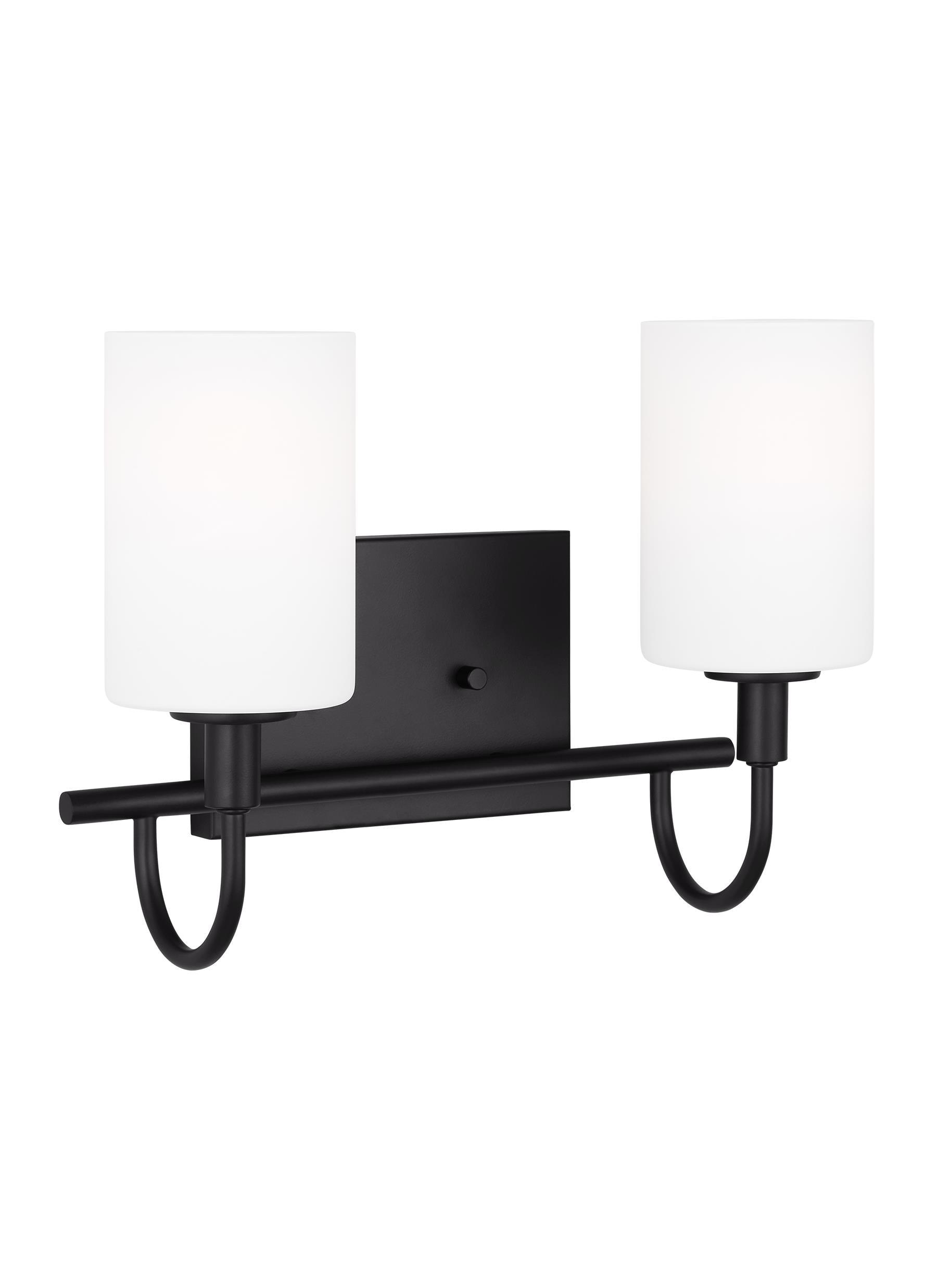 Midnight Black 2-Light Wall Sconce with Etched Glass Shades