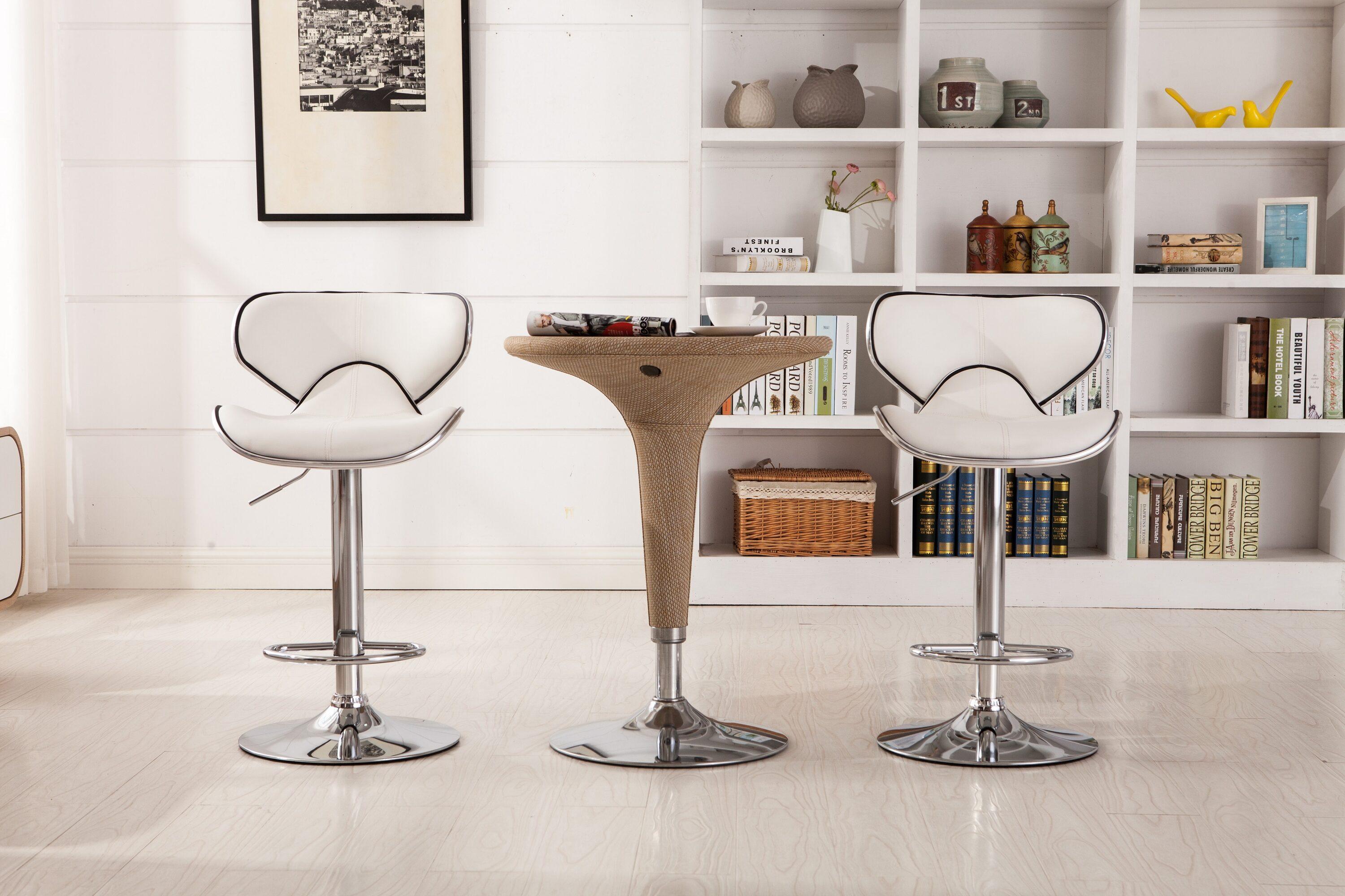 Roundhill Furniture Masaccio Faux Leather Airlift Adjustable Swivel Barstools, White, Set of 2