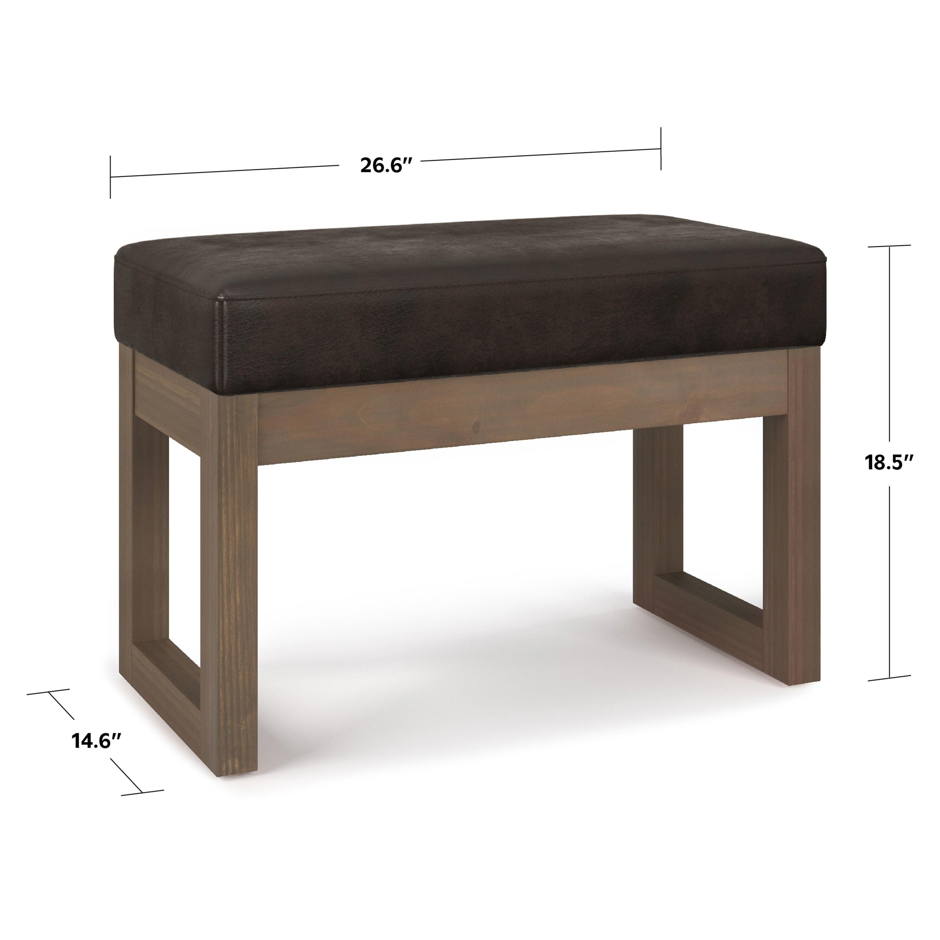 Simpli Home Milltown 26 inch Wide Contemporary Rectangle Footstool Ottoman Bench in Distressed Brown Faux Leather