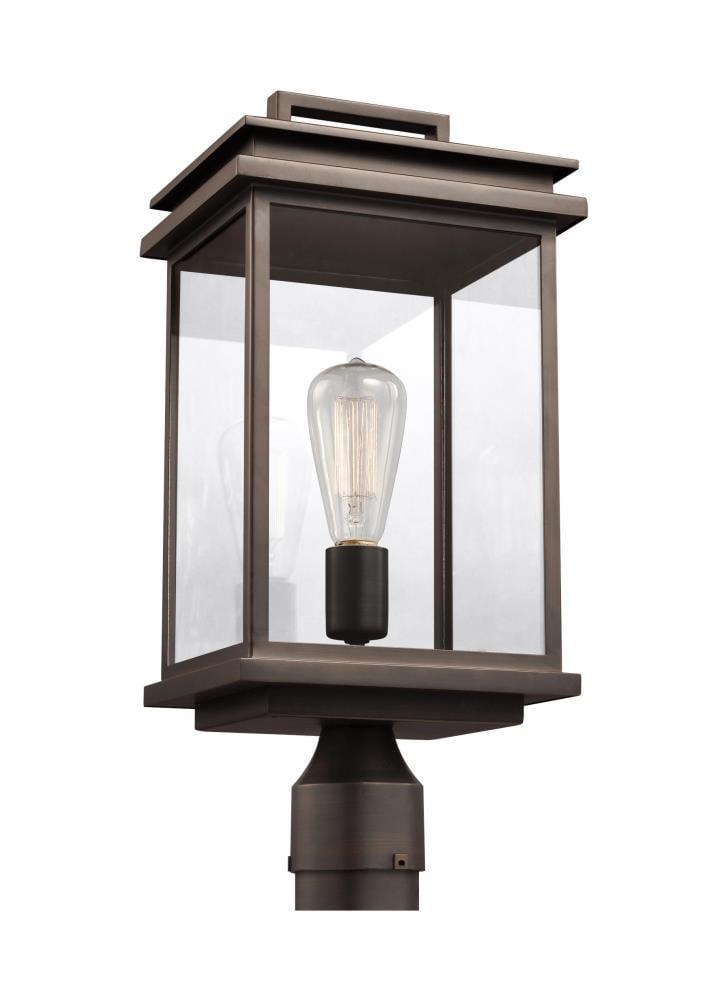 Antique Bronze Rectangular Outdoor Post Lantern with Clear Panels